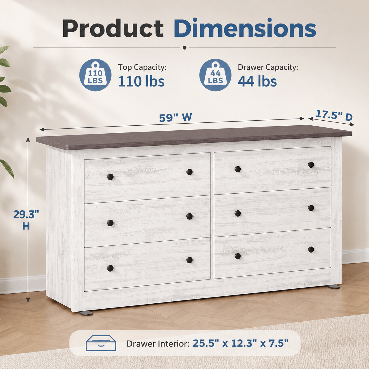 WareBay 59" TV Stand with 6 Drawers – Wooden Entertainment Center with Storage