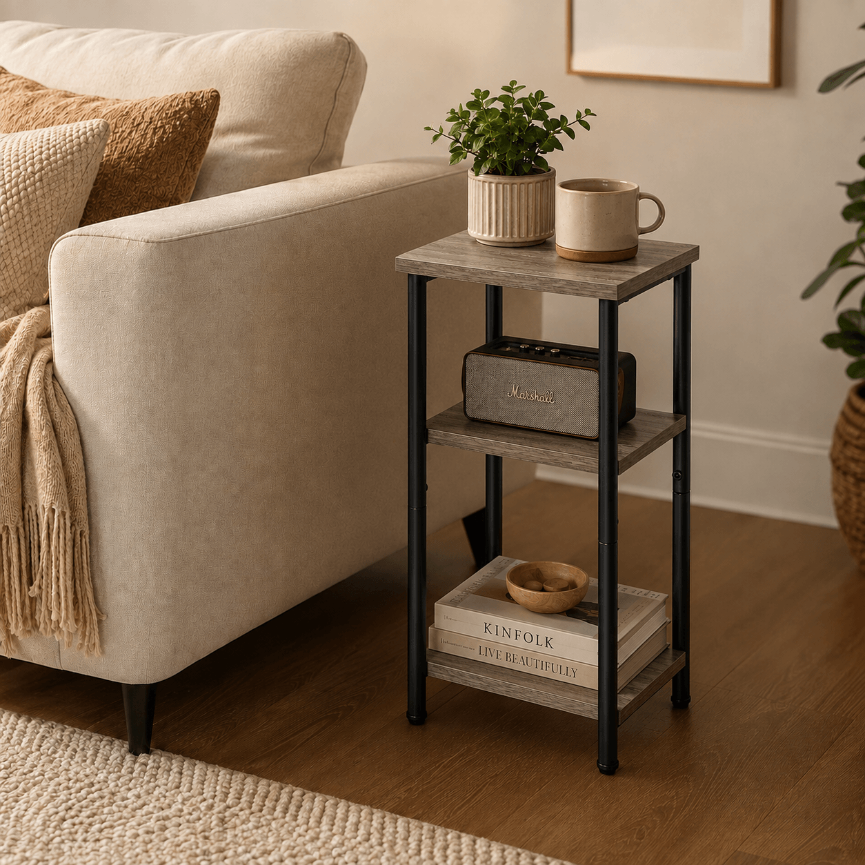 3-Tier Side Table with Storage Shelves – Small End Table for Bedroom, Living Room & Office