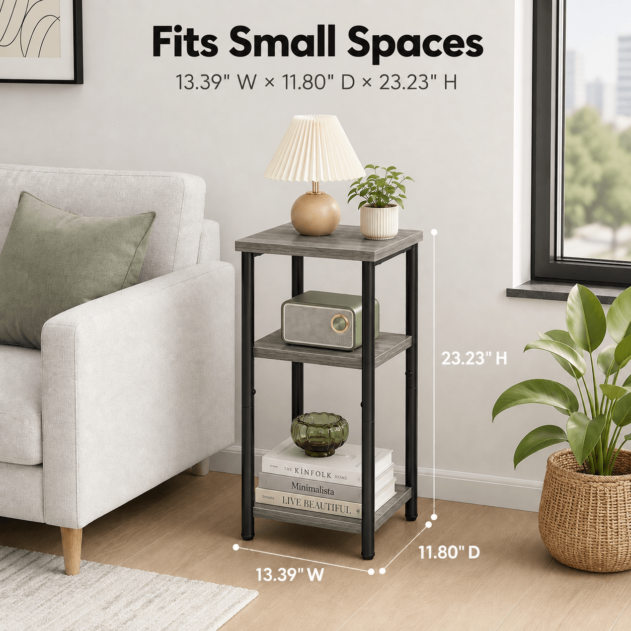 3-Tier Side Table with Storage Shelves – Small End Table for Bedroom, Living Room & Office