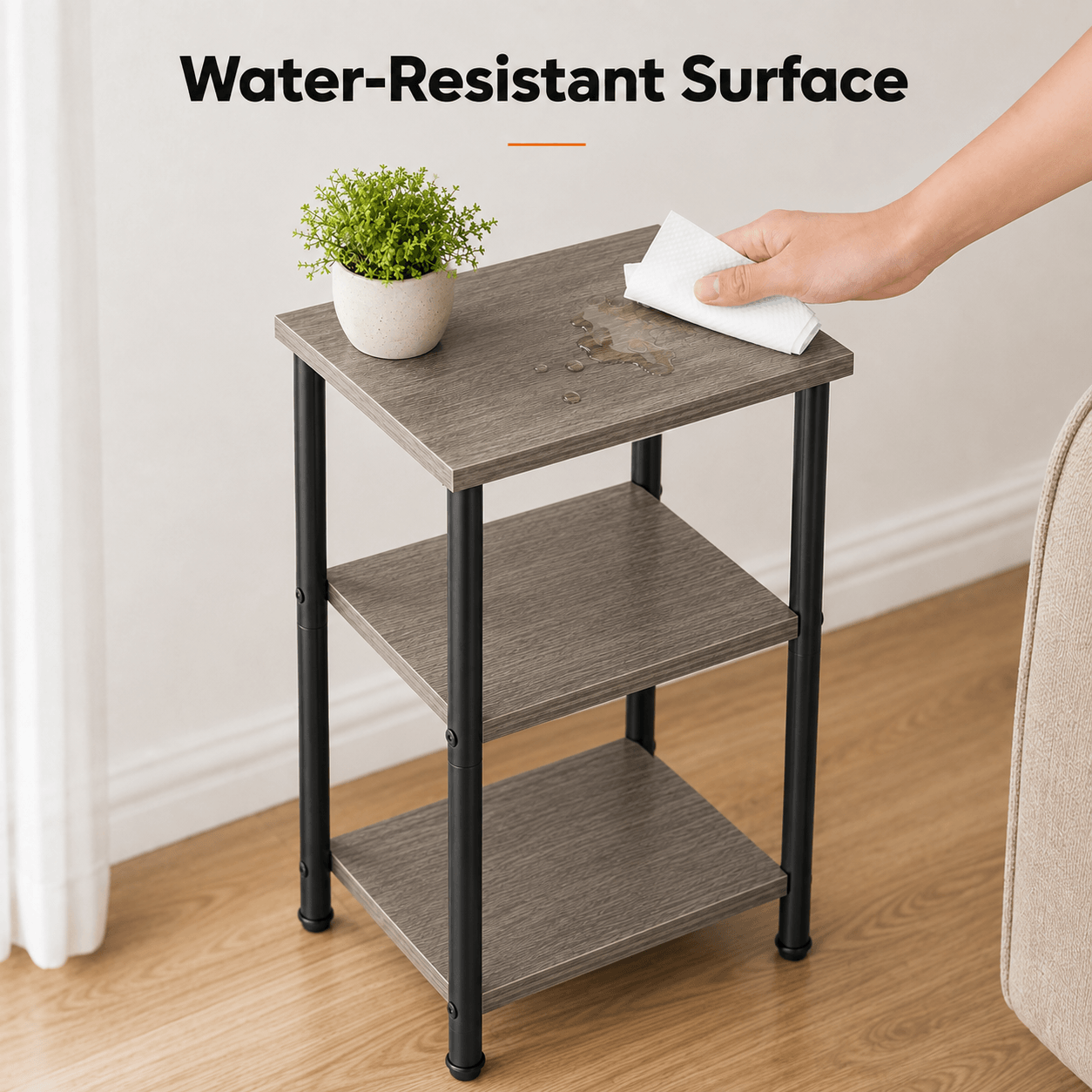 3-Tier Side Table with Storage Shelves – Small End Table for Bedroom, Living Room & Office