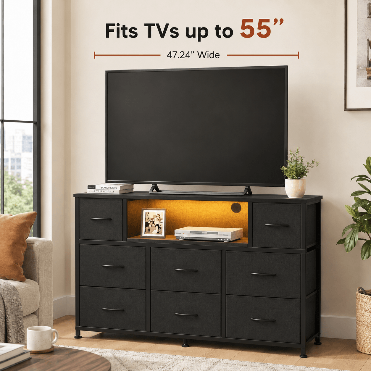 WareBay 8-Drawer Fabric Storage Cabinet with Built-In Power Outlet & USB Charging