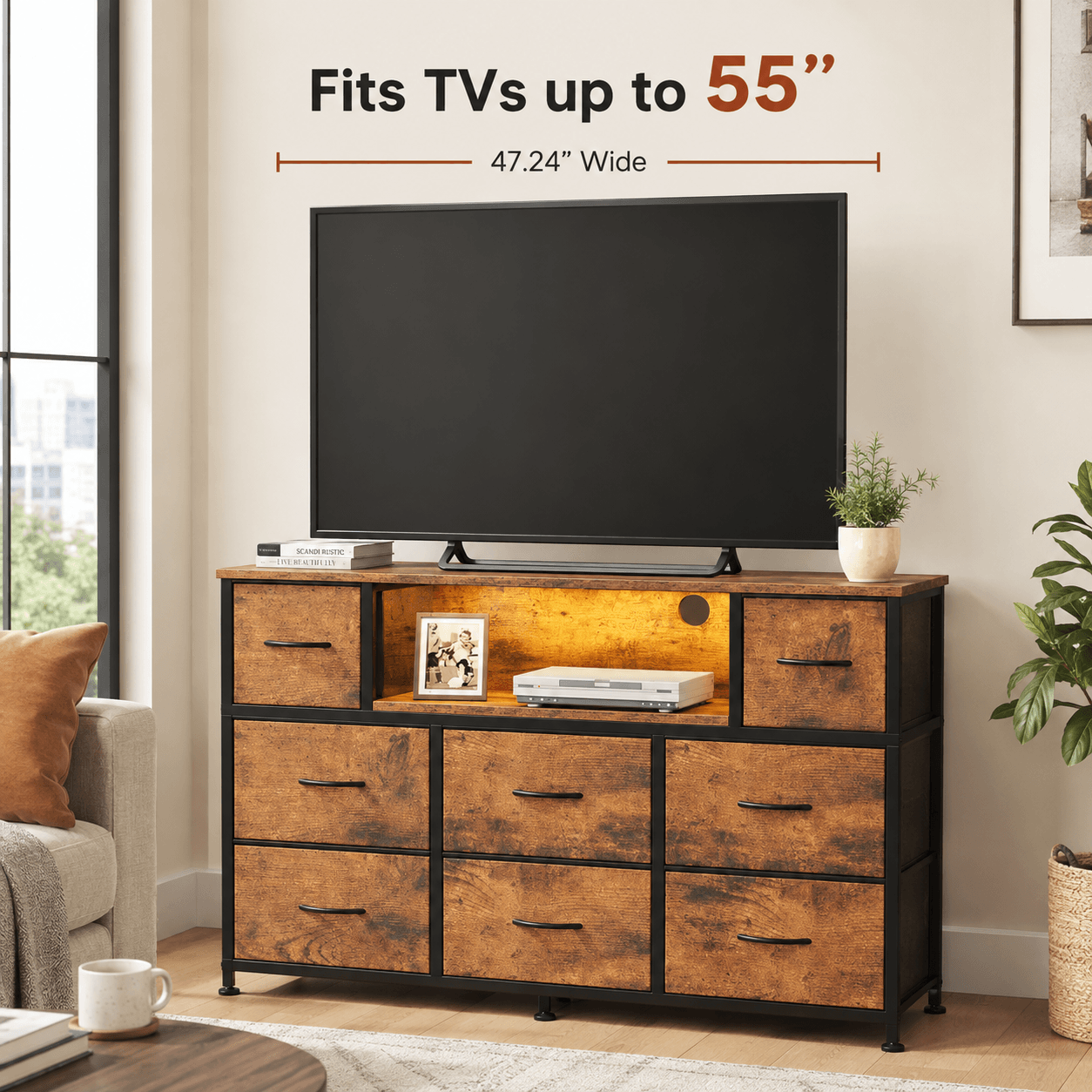 WareBay 8-Drawer Fabric Storage Cabinet with Built-In Power Outlet & USB Charging