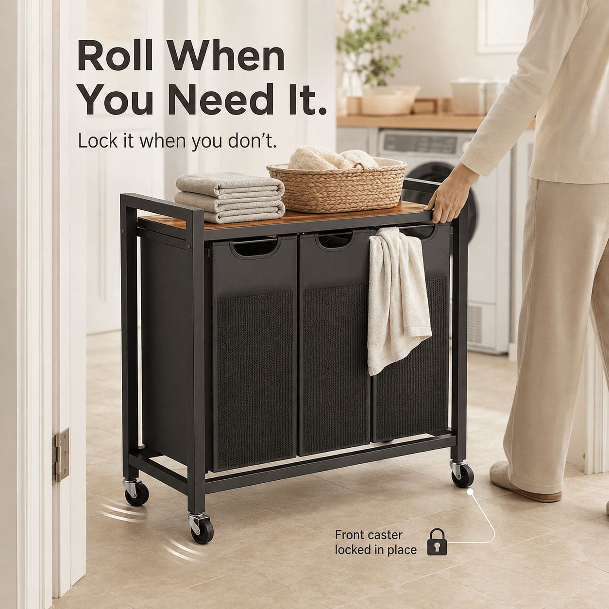 WareBay Laundry Hamper with Removable Bags, Shelf & Wheels – 1 to 4 Basket Sorter