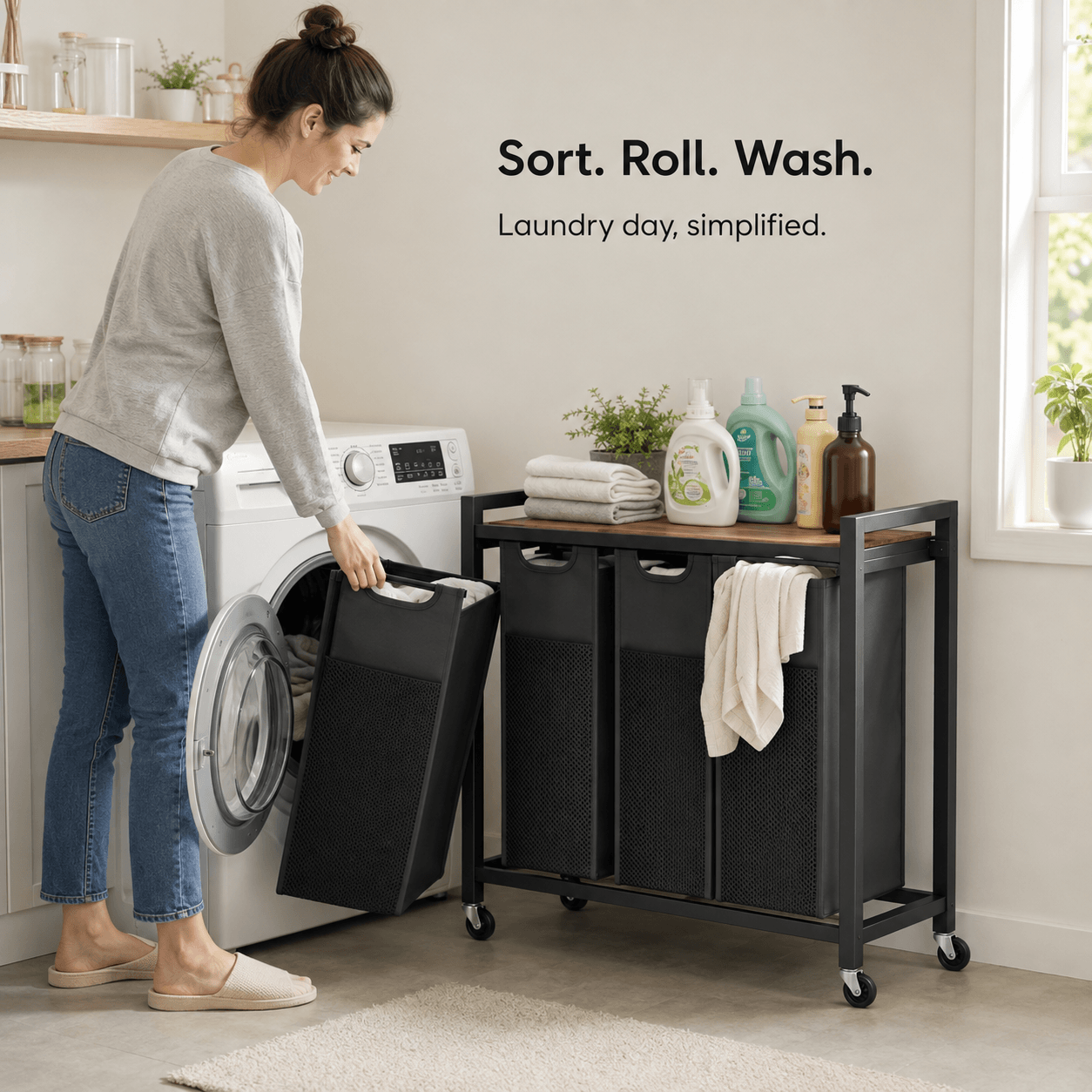 WareBay Laundry Hamper with Removable Bags, Shelf & Wheels – 1 to 4 Basket Sorter