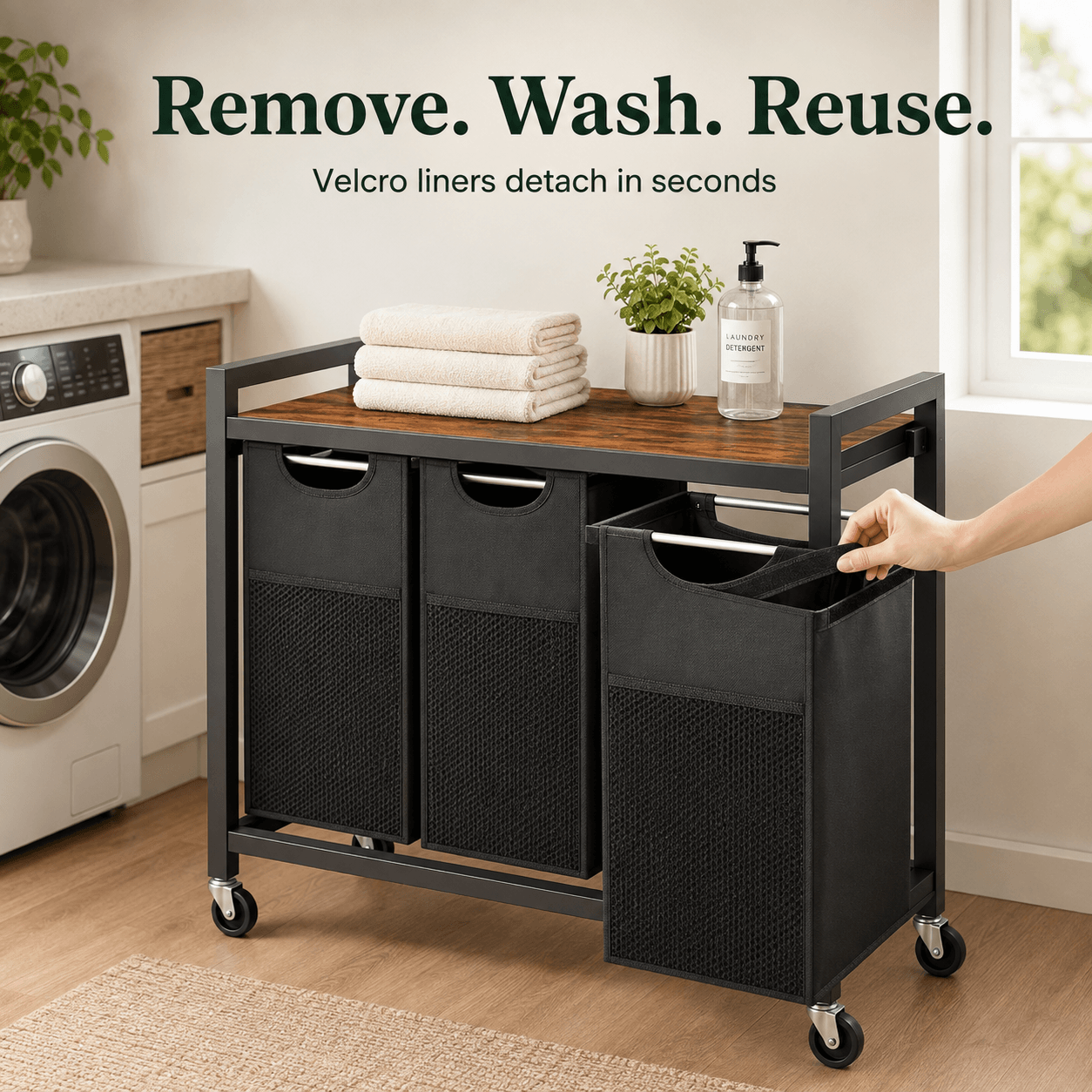 WareBay Laundry Hamper with Removable Bags, Shelf & Wheels – 1 to 4 Basket Sorter