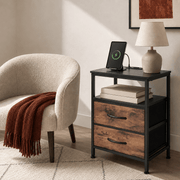 WareBay Nightstand with Charging Station & 2 Fabric Drawers – Small Bedside Table