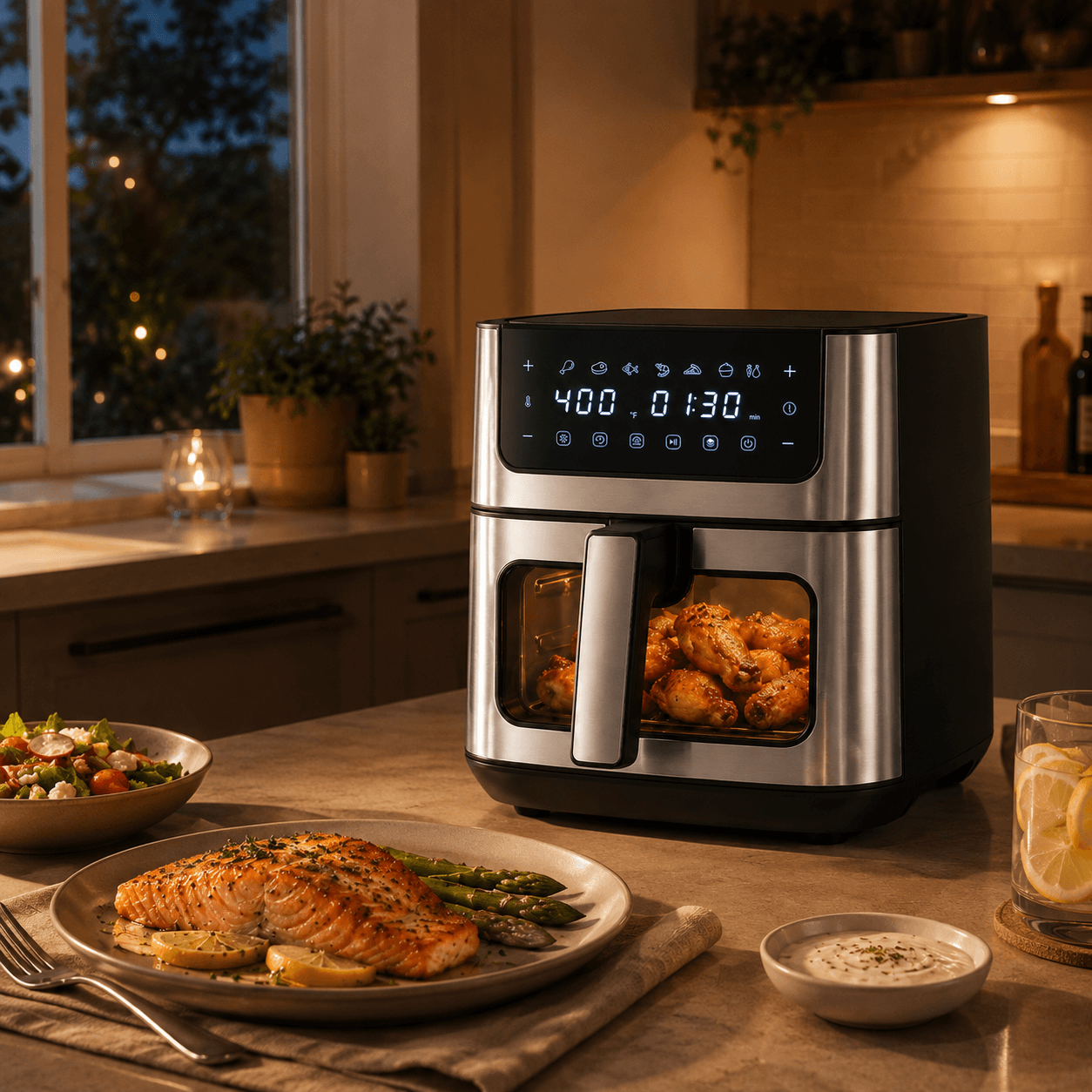 6.34QT Stainless Steel Digital Air Fryer with Window & 8 Cooking Functions
