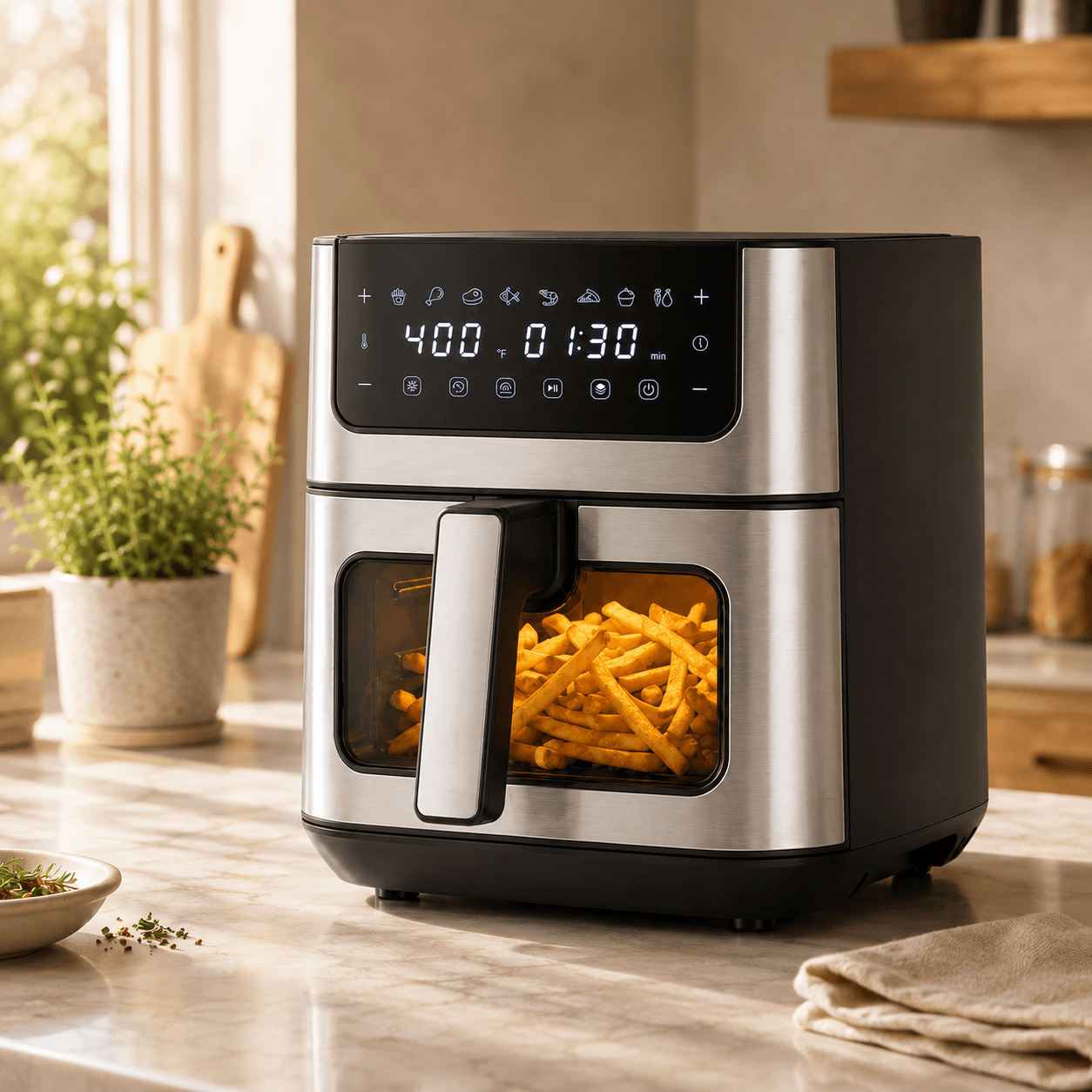 6.34QT Stainless Steel Digital Air Fryer with Window & 8 Cooking Functions