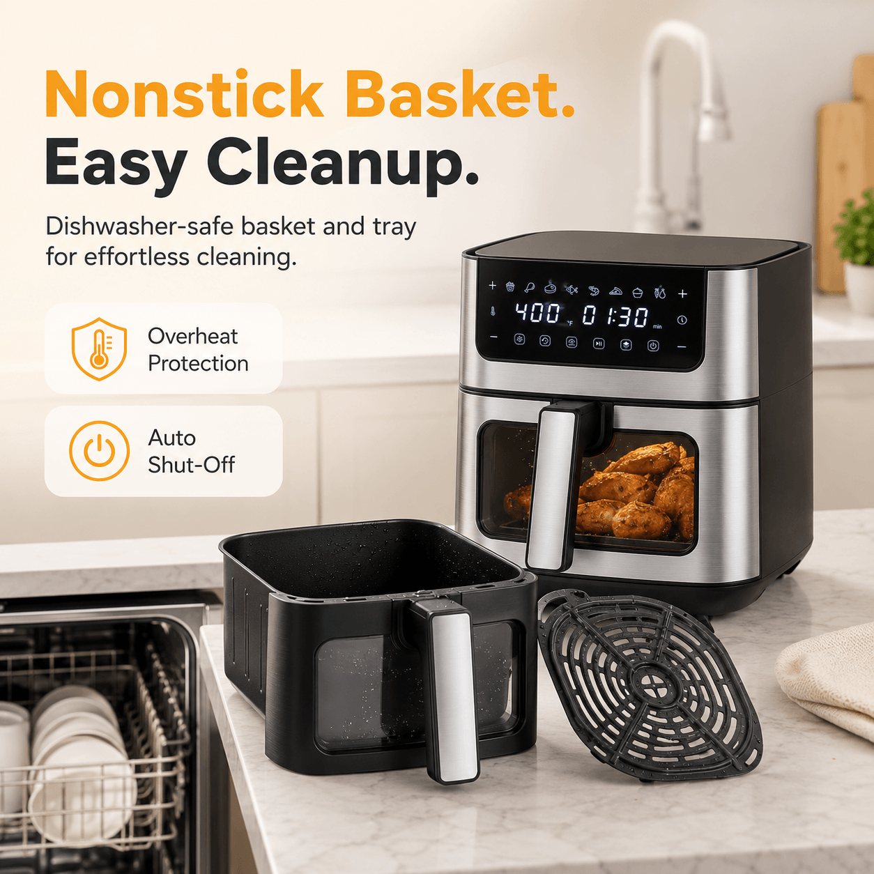 6.34QT Stainless Steel Digital Air Fryer with Window & 8 Cooking Functions