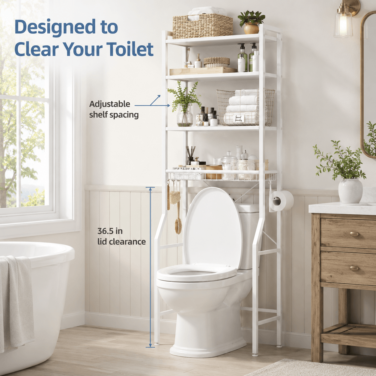 68-Inch Over-the-Toilet Bathroom Storage Rack