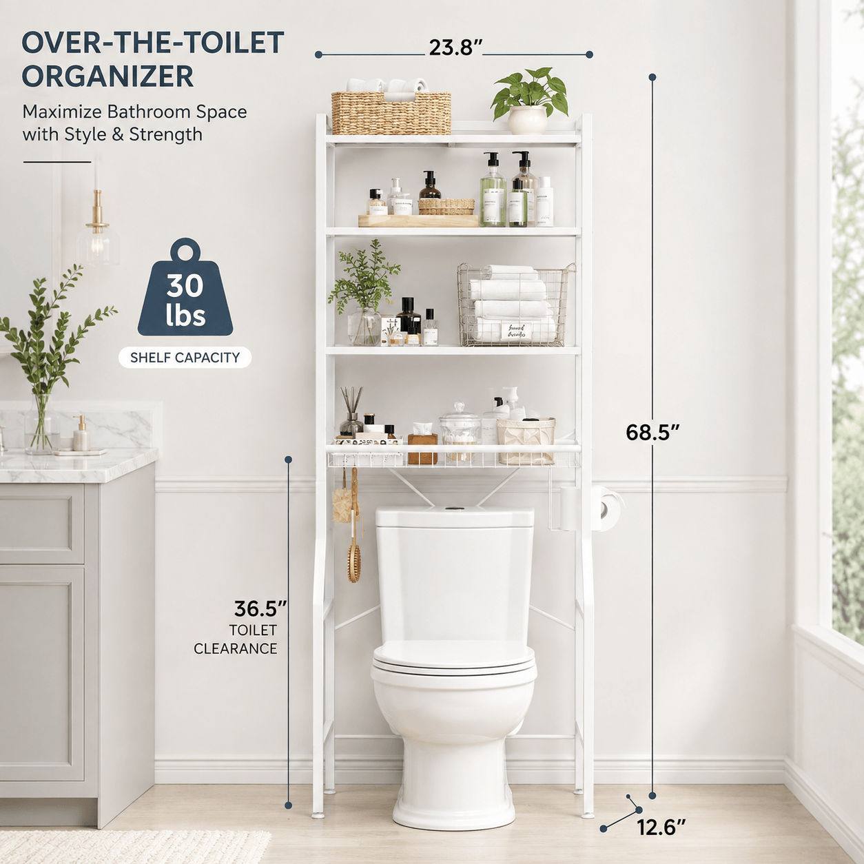 68-Inch Over-the-Toilet Bathroom Storage Rack
