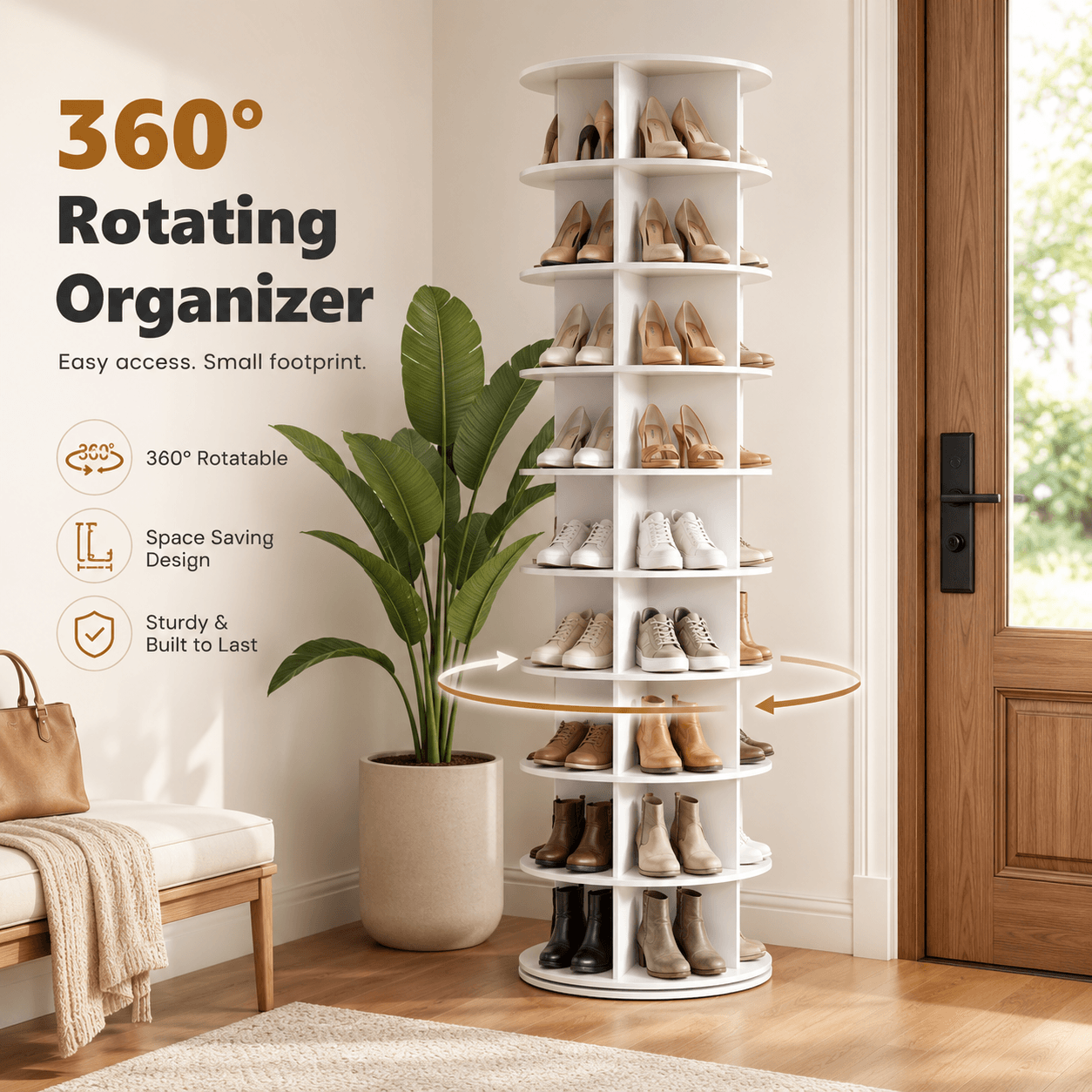 WareBay 7-Tier 360° Rotating Shoe Organizer – Vertical Shoe Storage Rack for Small Spaces