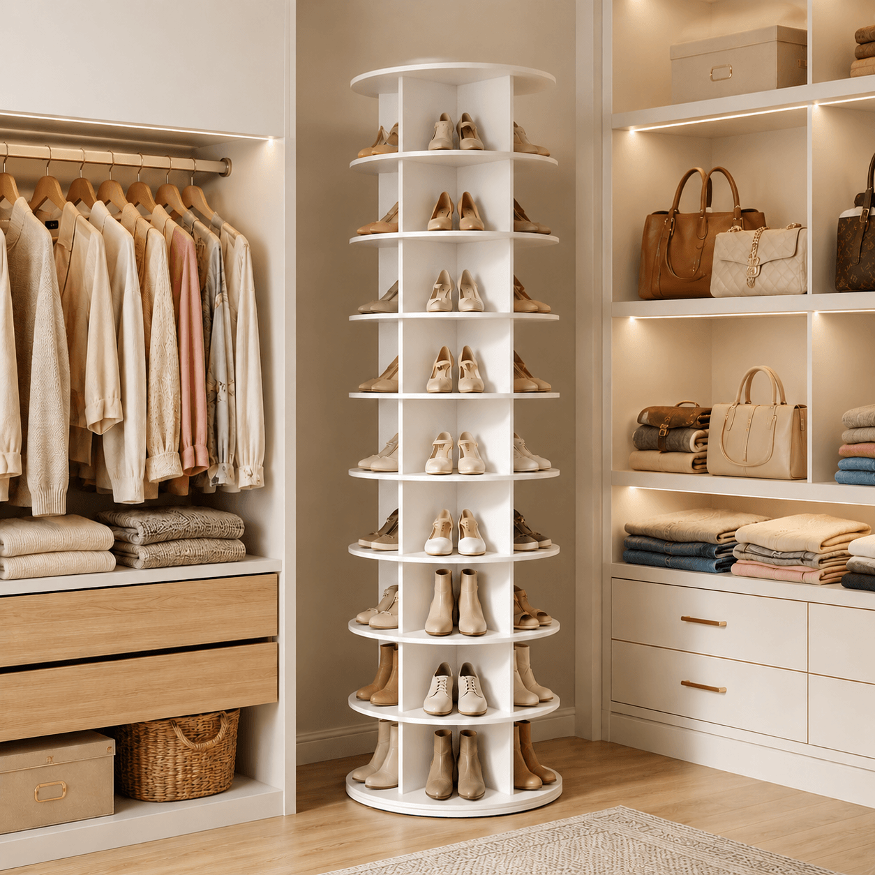 WareBay 7-Tier 360° Rotating Shoe Organizer – Vertical Shoe Storage Rack for Small Spaces