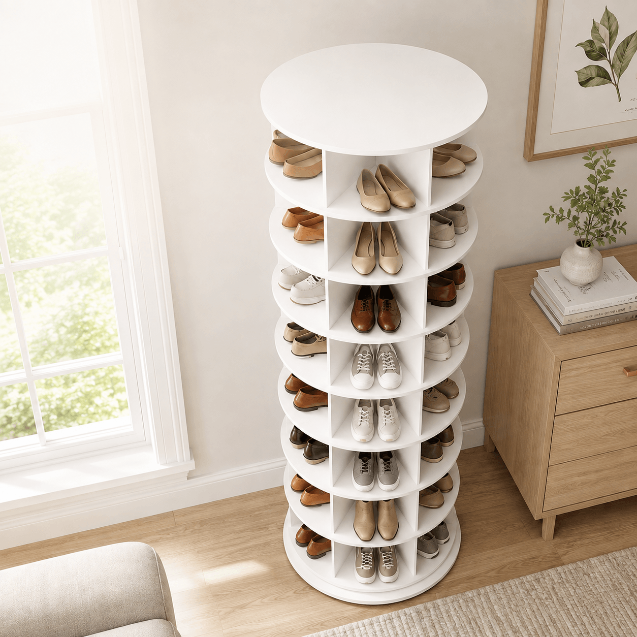 WareBay 7-Tier 360° Rotating Shoe Organizer – Vertical Shoe Storage Rack for Small Spaces