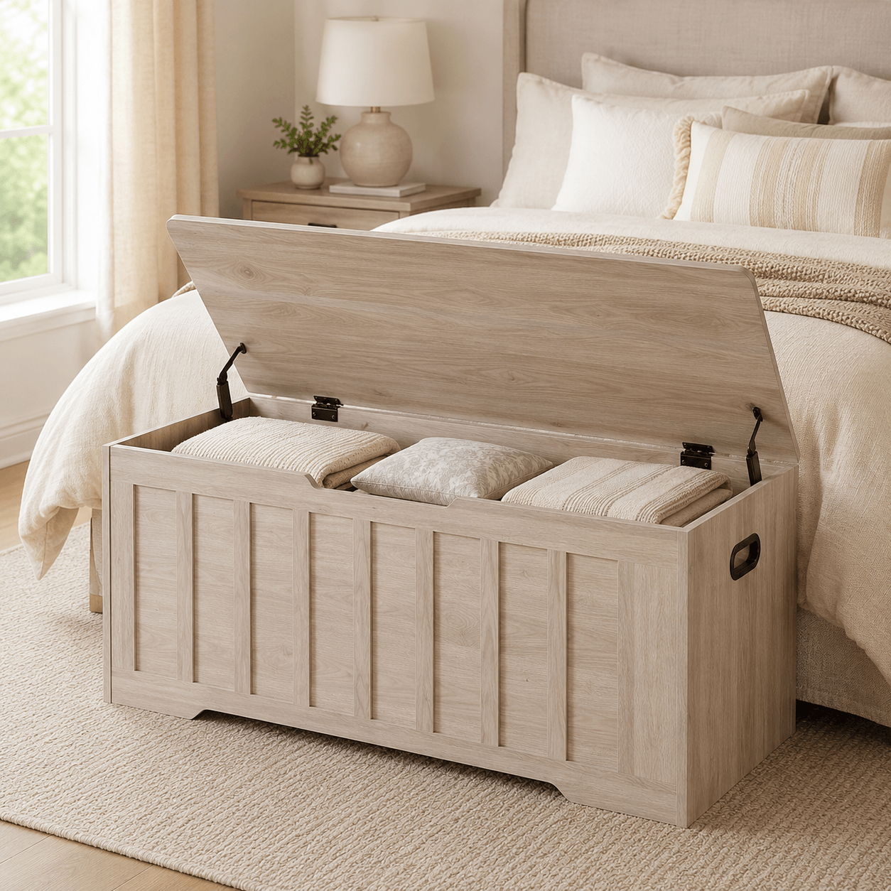 47" Storage Bench with Soft-Close Lid – Farmhouse Entryway Bench with Storage for Bedroom