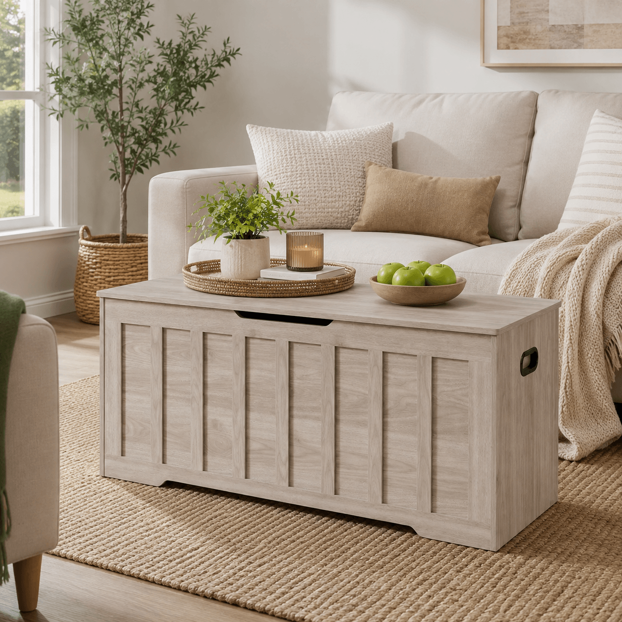 47" Storage Bench with Soft-Close Lid – Farmhouse Entryway Bench with Storage for Bedroom