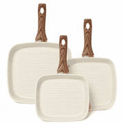 Premium Nonstick Square Aluminum Frying Pan Set with Heat-Resistant Wooden Handles