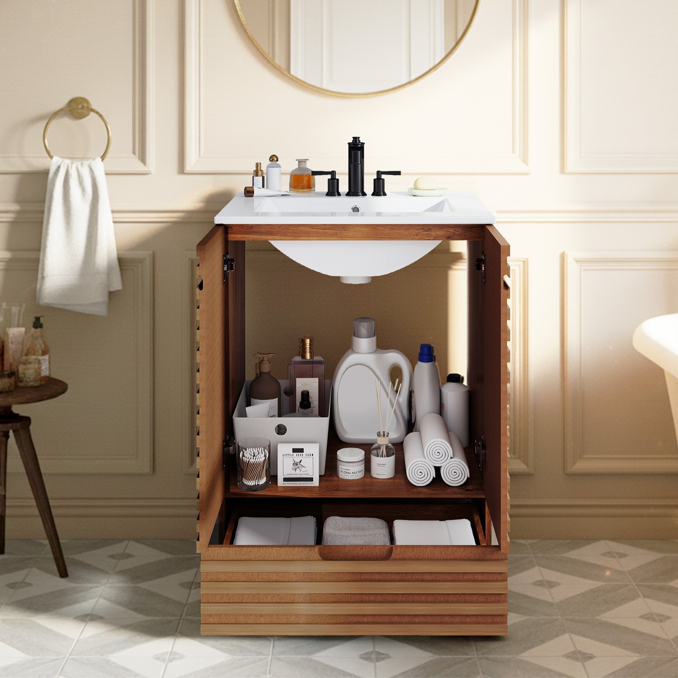 24in Rustic Wood Bathroom Vanity with Sink