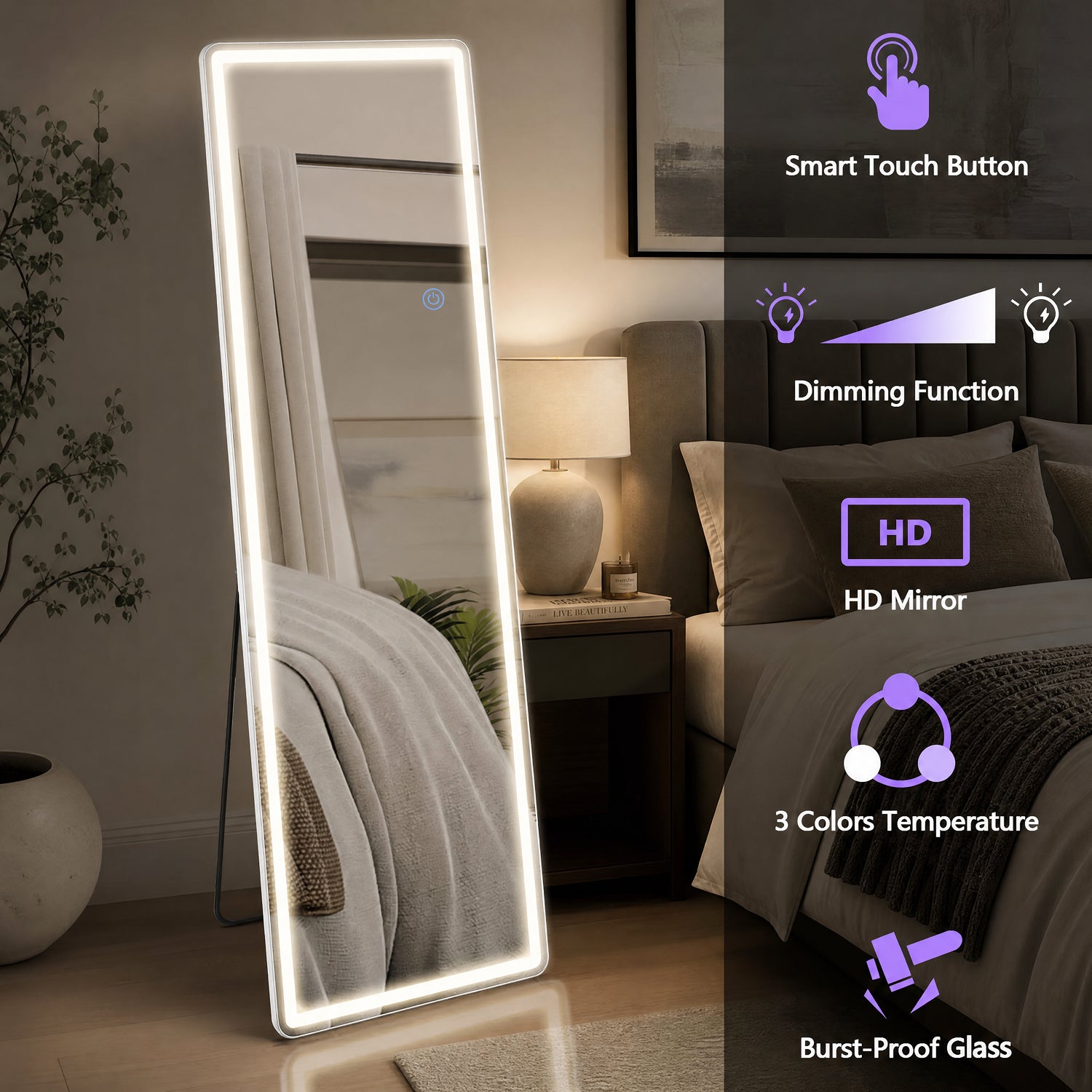 3-Color LED Illuminated Vanity Mirror