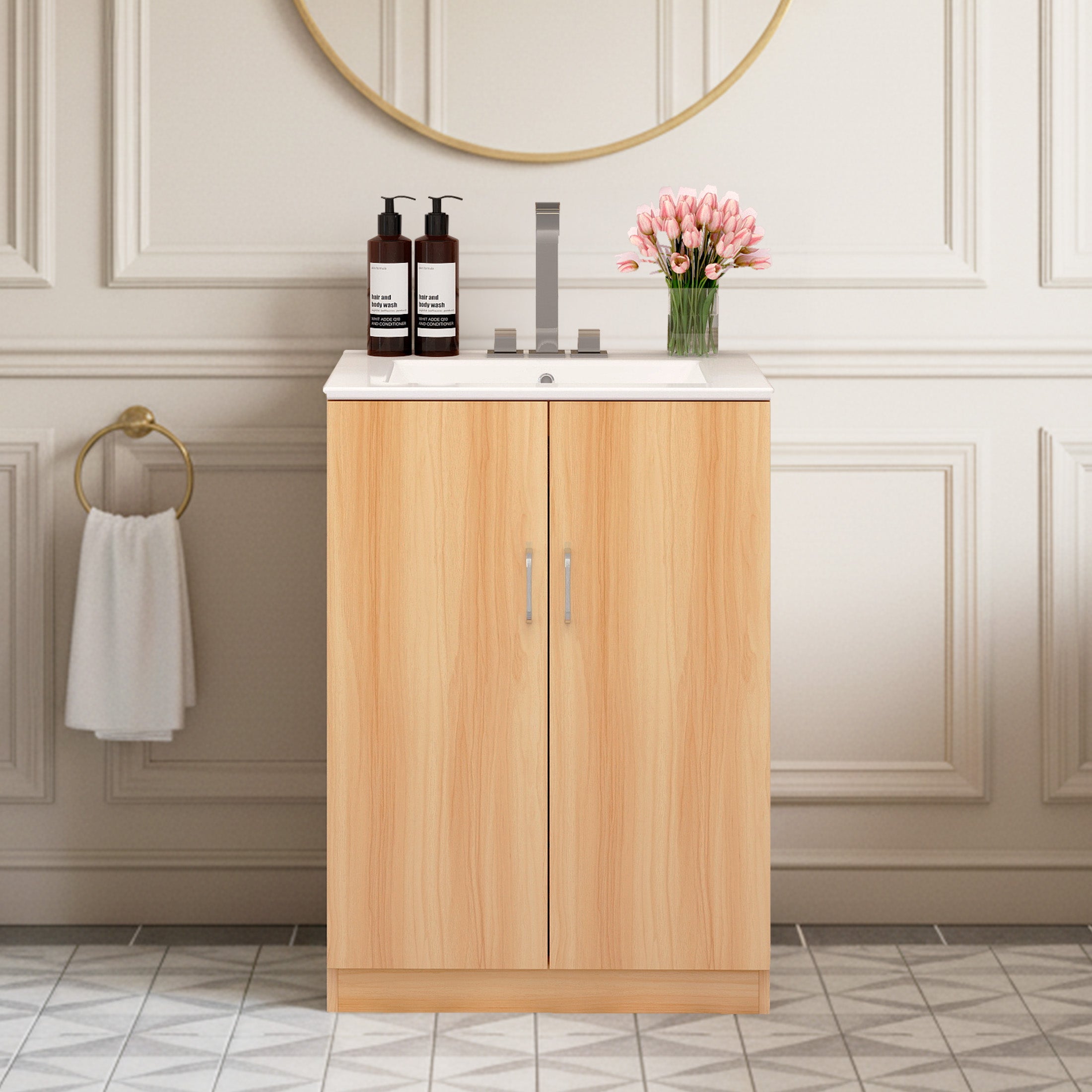 24-Inch Natural Wood Bathroom Vanity with Sink