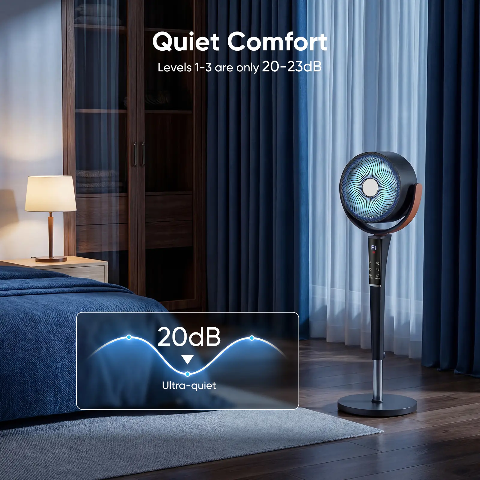Quiet DC Pedestal Fan for Bedroom – 15 Speeds, 120° Oscillation & Remote Control
