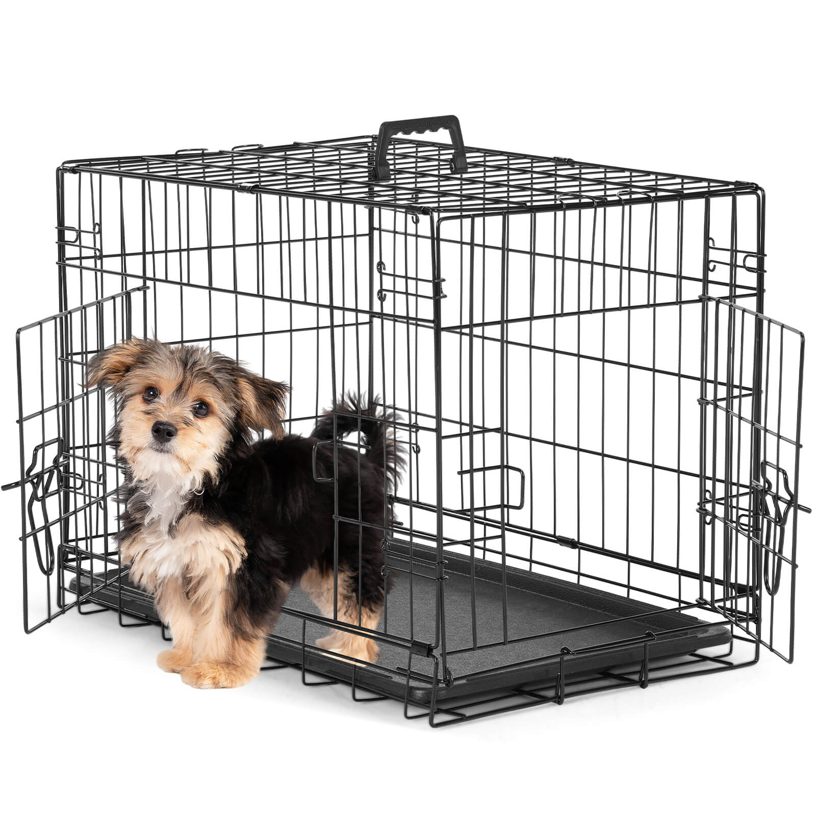 Foldable Double Door Dog Crate with Divider
