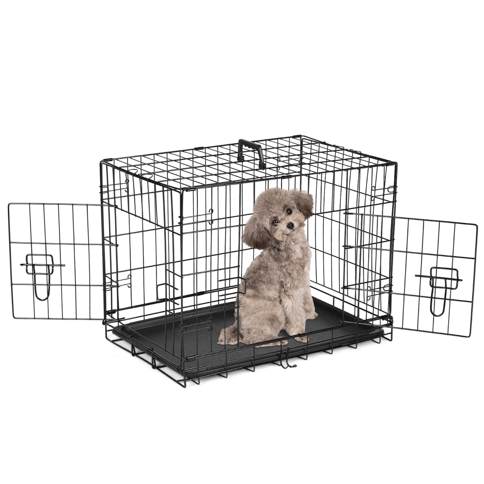 Foldable Double Door Dog Crate with Divider