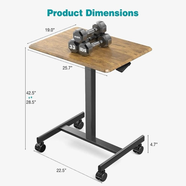 Adjustable Height Rolling Laptop Desk – Mobile Sit-Stand Desk with Wheels