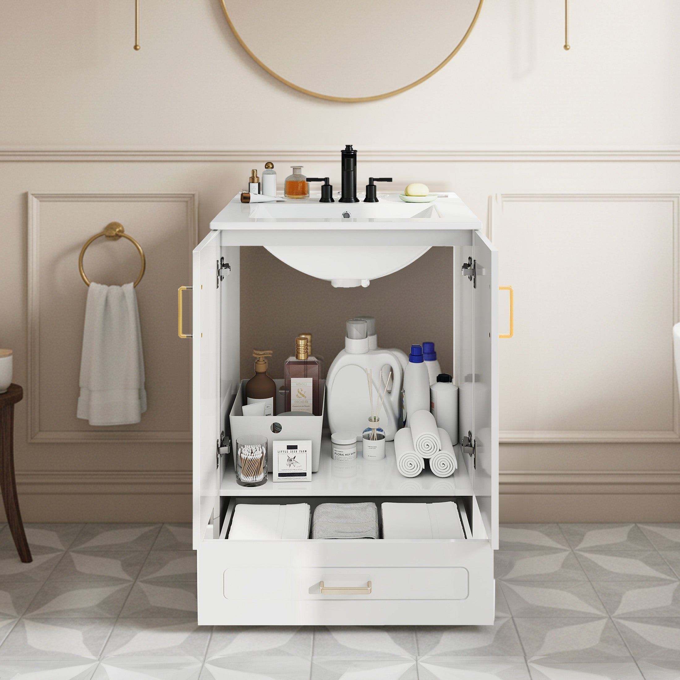 Modern White Bathroom Vanity Cabinet with Sink