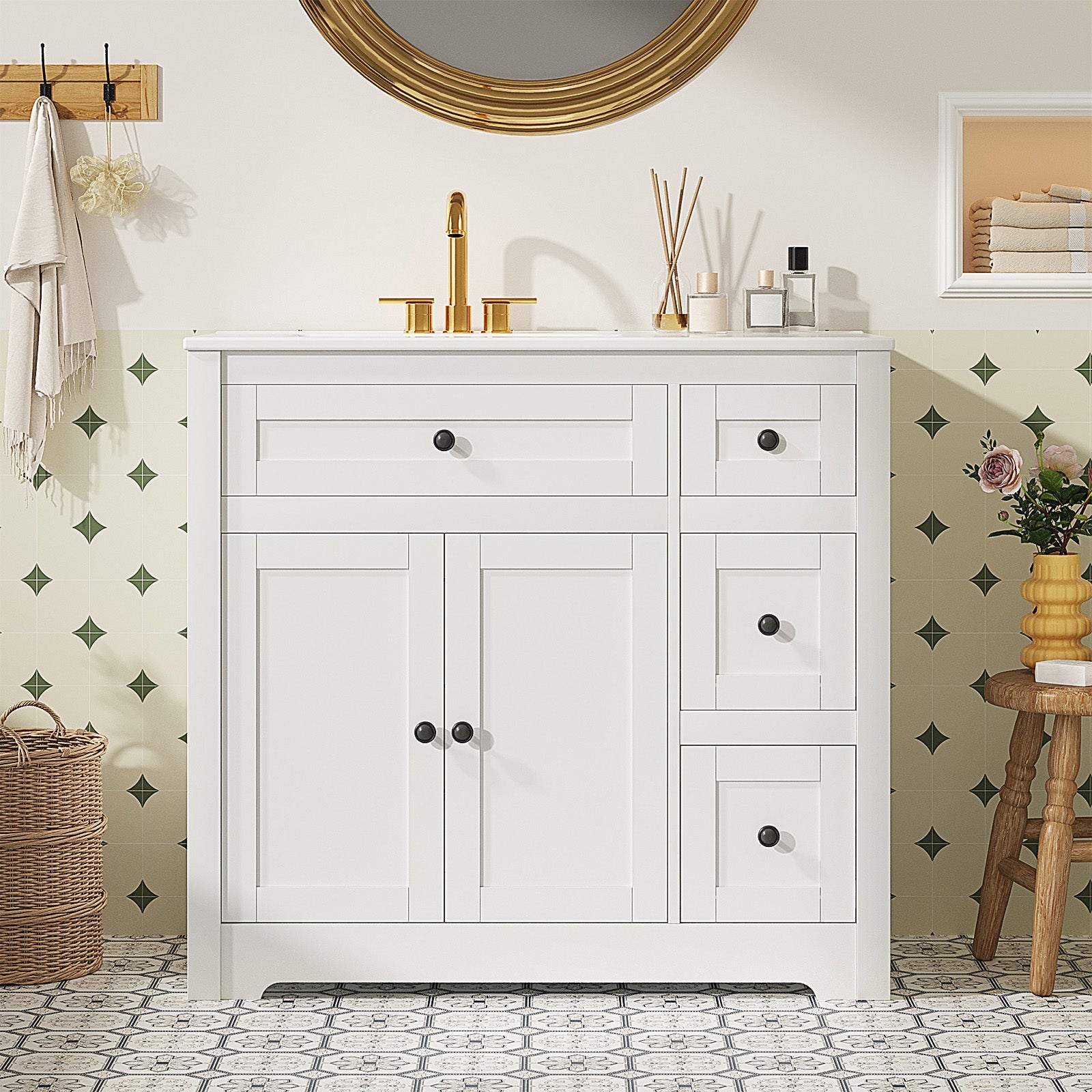 White Bathroom Vanity with Ceramic Sink