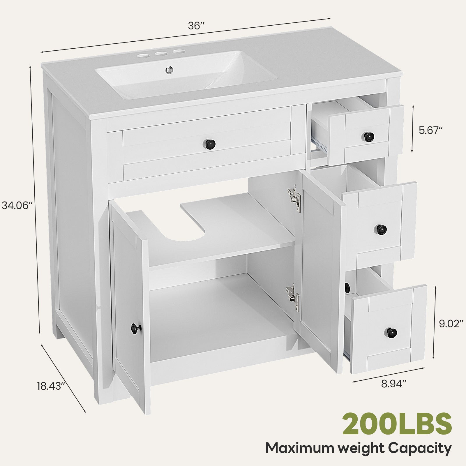 White Bathroom Vanity with Ceramic Sink