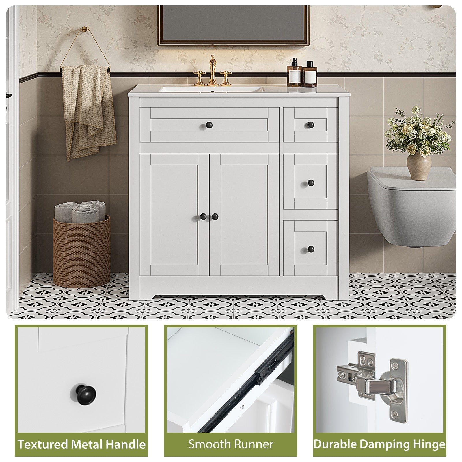 White Bathroom Vanity with Ceramic Sink