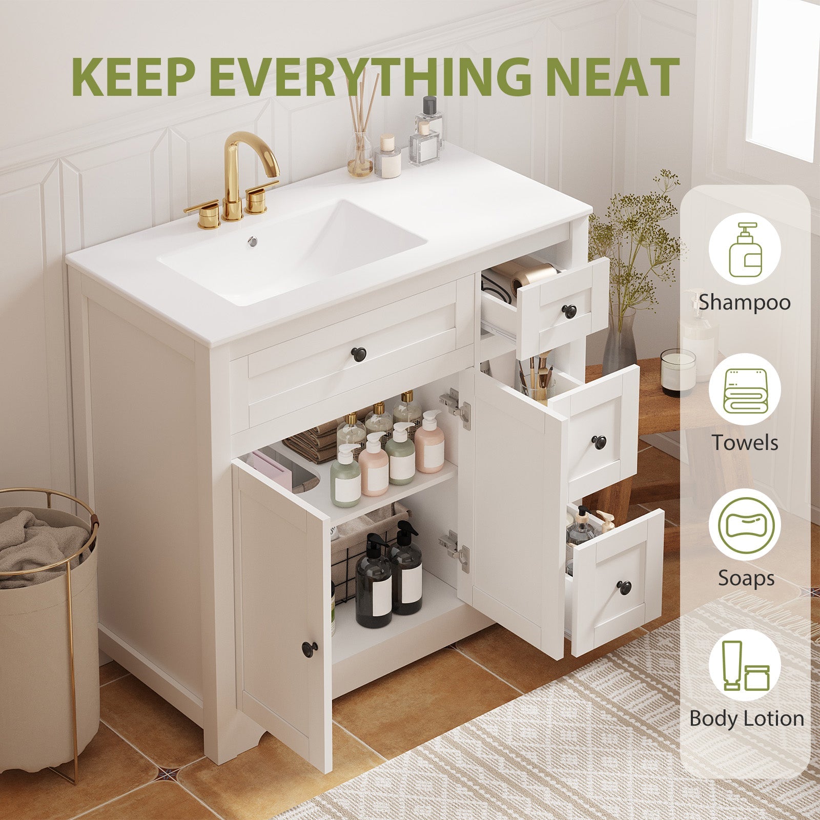 White Bathroom Vanity with Ceramic Sink