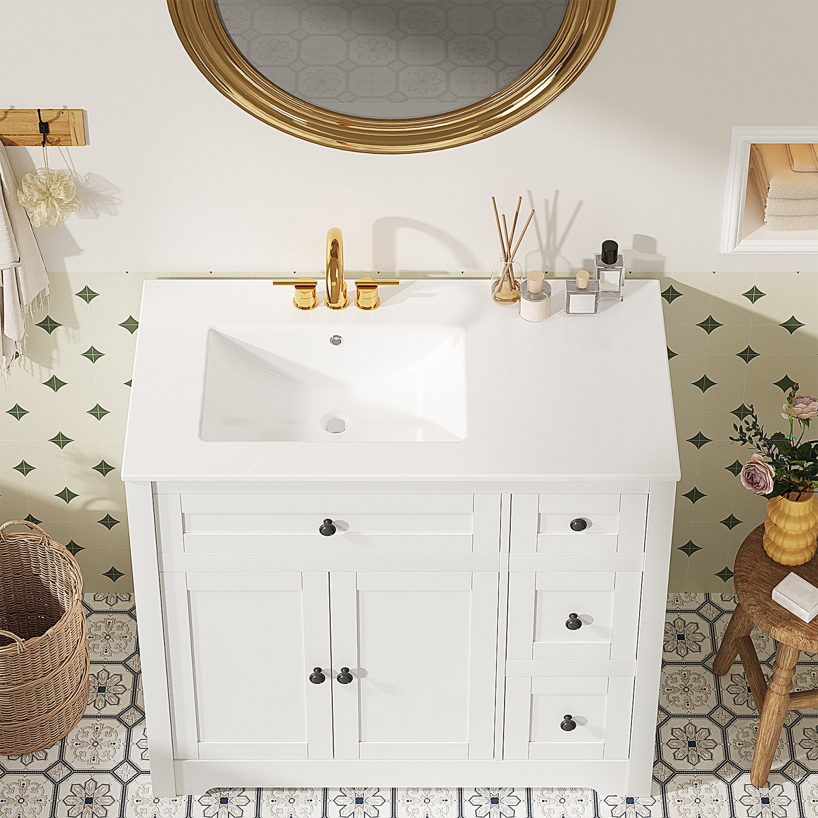 White Bathroom Vanity with Ceramic Sink