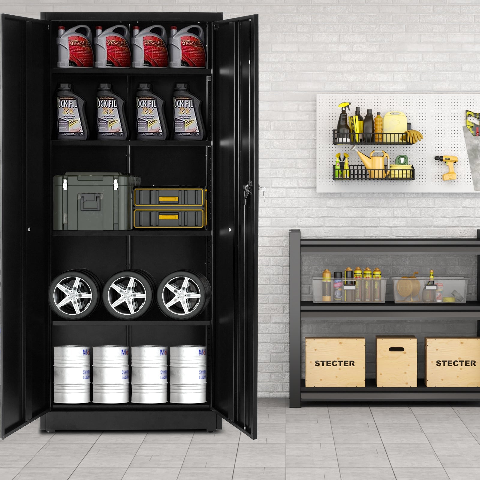 Lockable Steel Storage Cabinet with Wheels