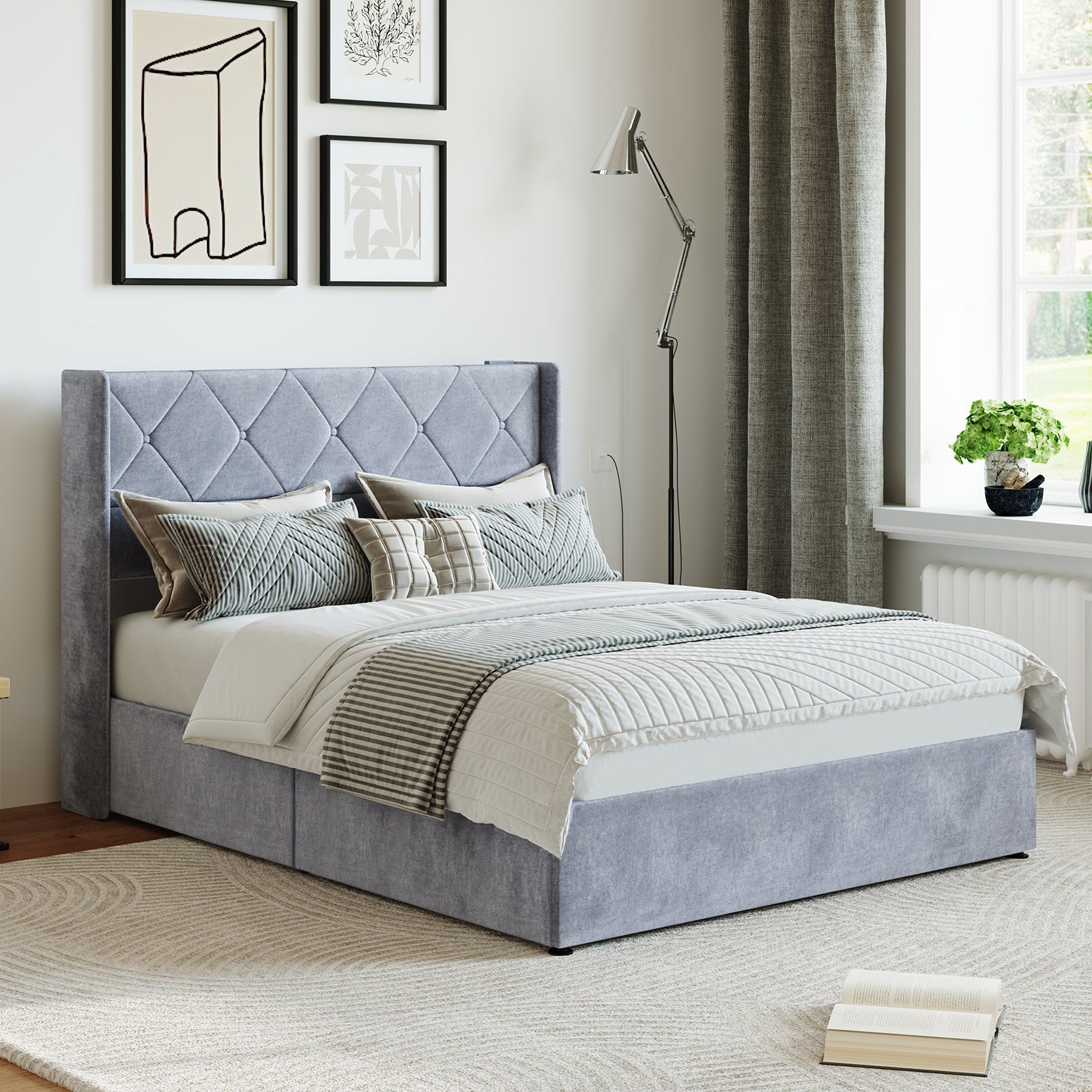Velvet Gas-Lift Storage Bed Frame