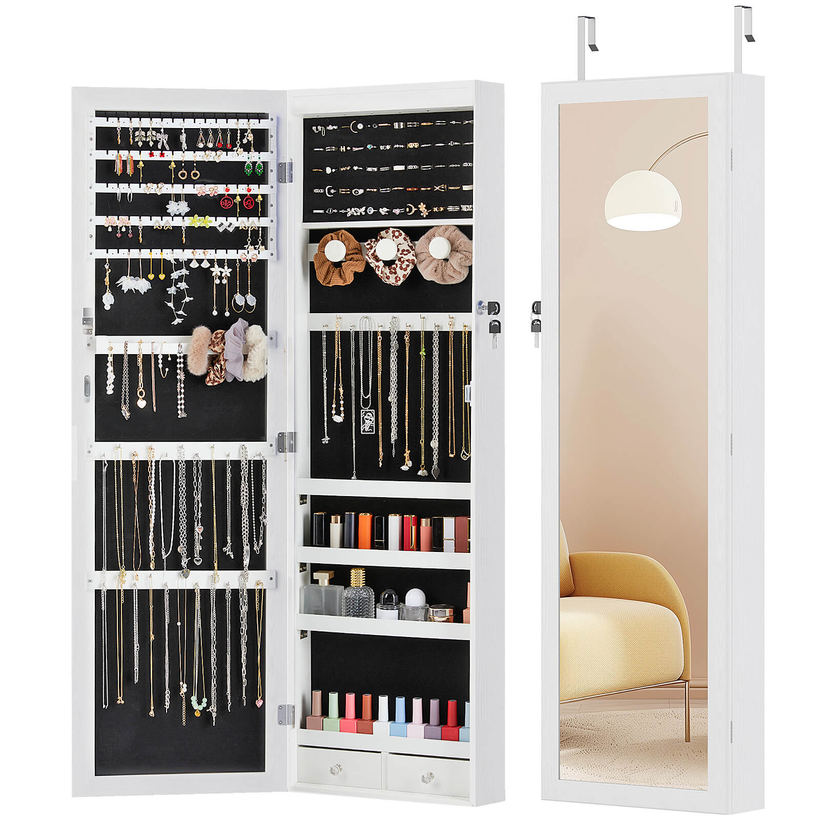 Hangable Jewelry Cabinet with Mirror
