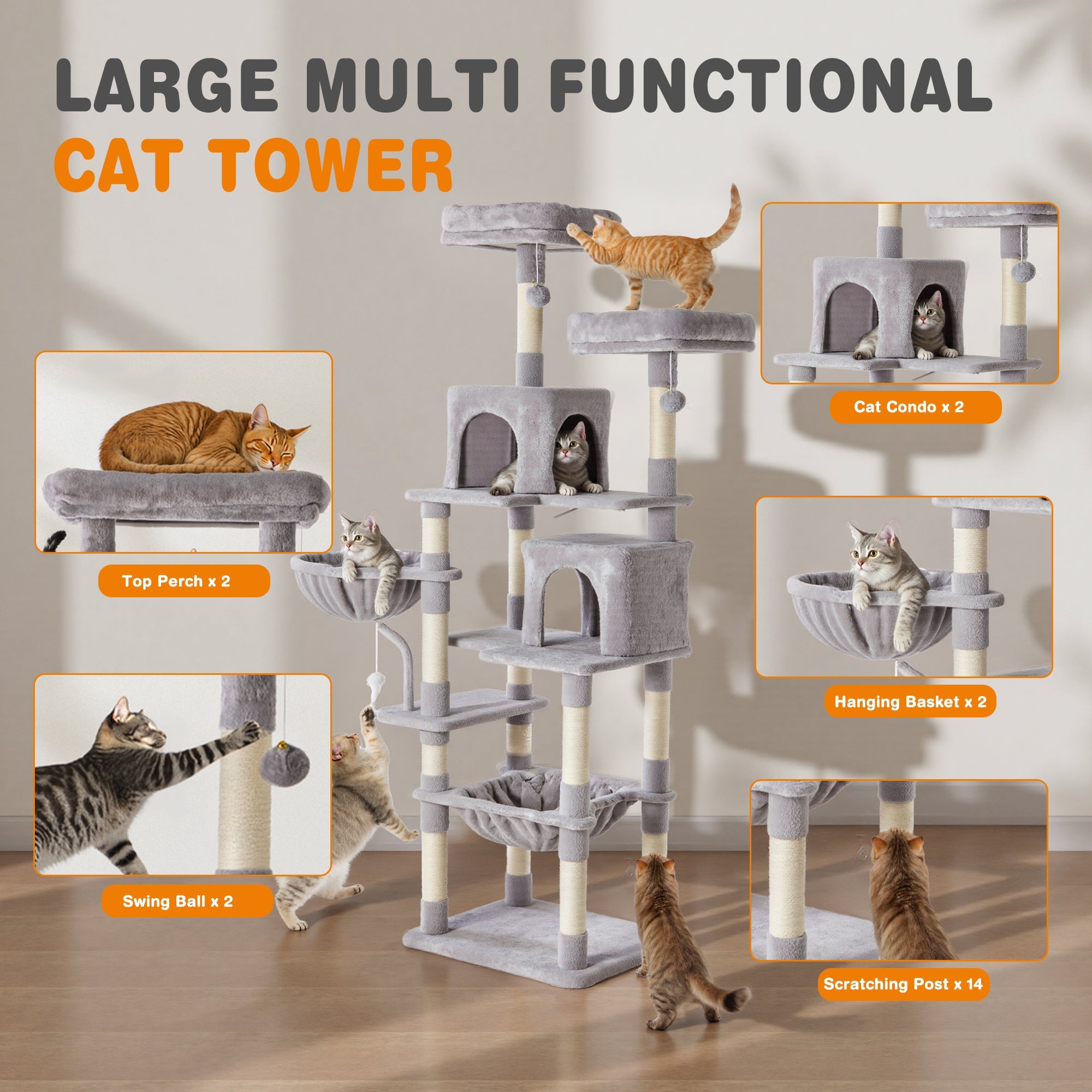 71" Seven-Level Dark Gray Cat Tree