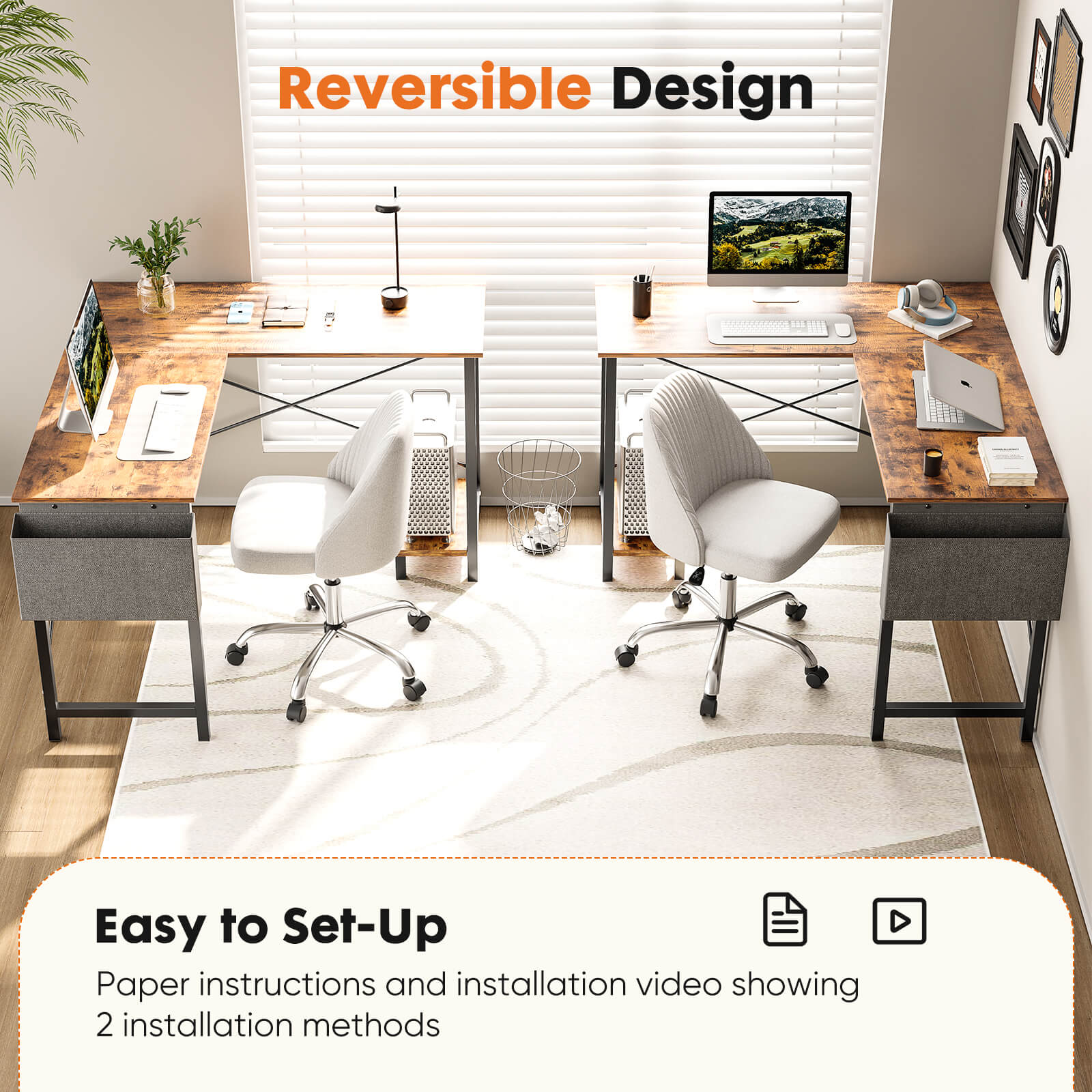 L-Shaped Wood Top Gaming Desk