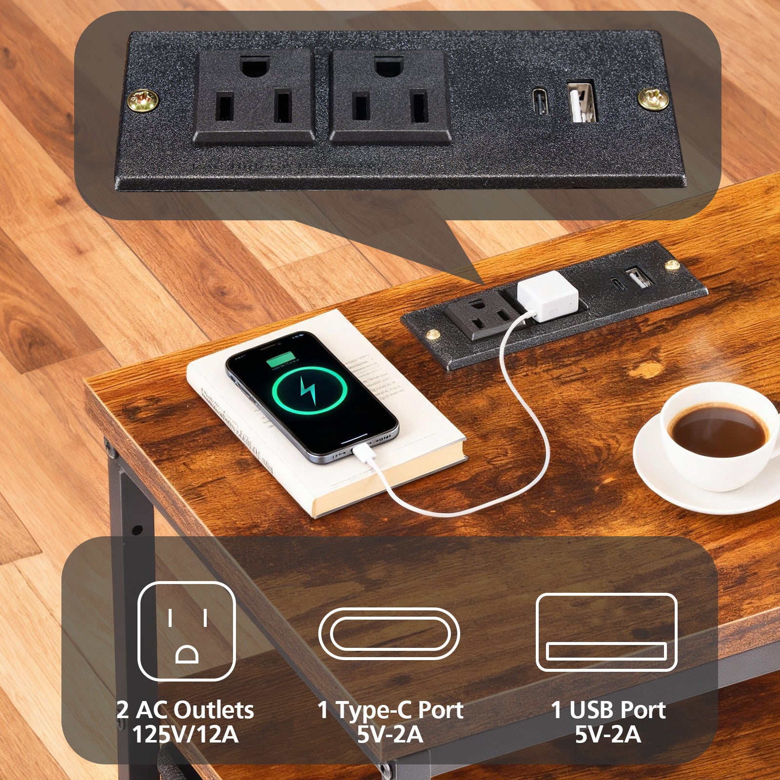 Nightstand with Charging Station – Bedside Table with 3/4/5 Fabric Drawers, LED Strip & USB/Type-C Ports