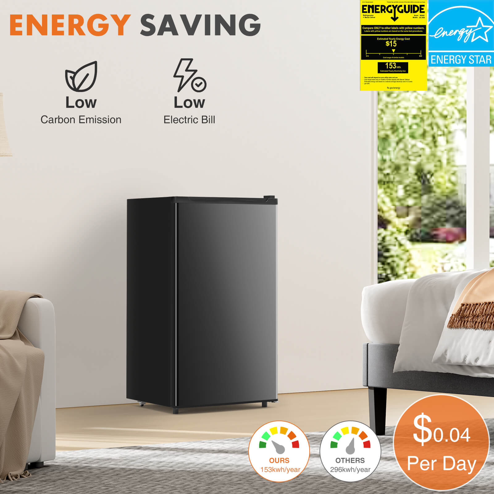 3.2 Cu Ft Mini Fridge with Freezer