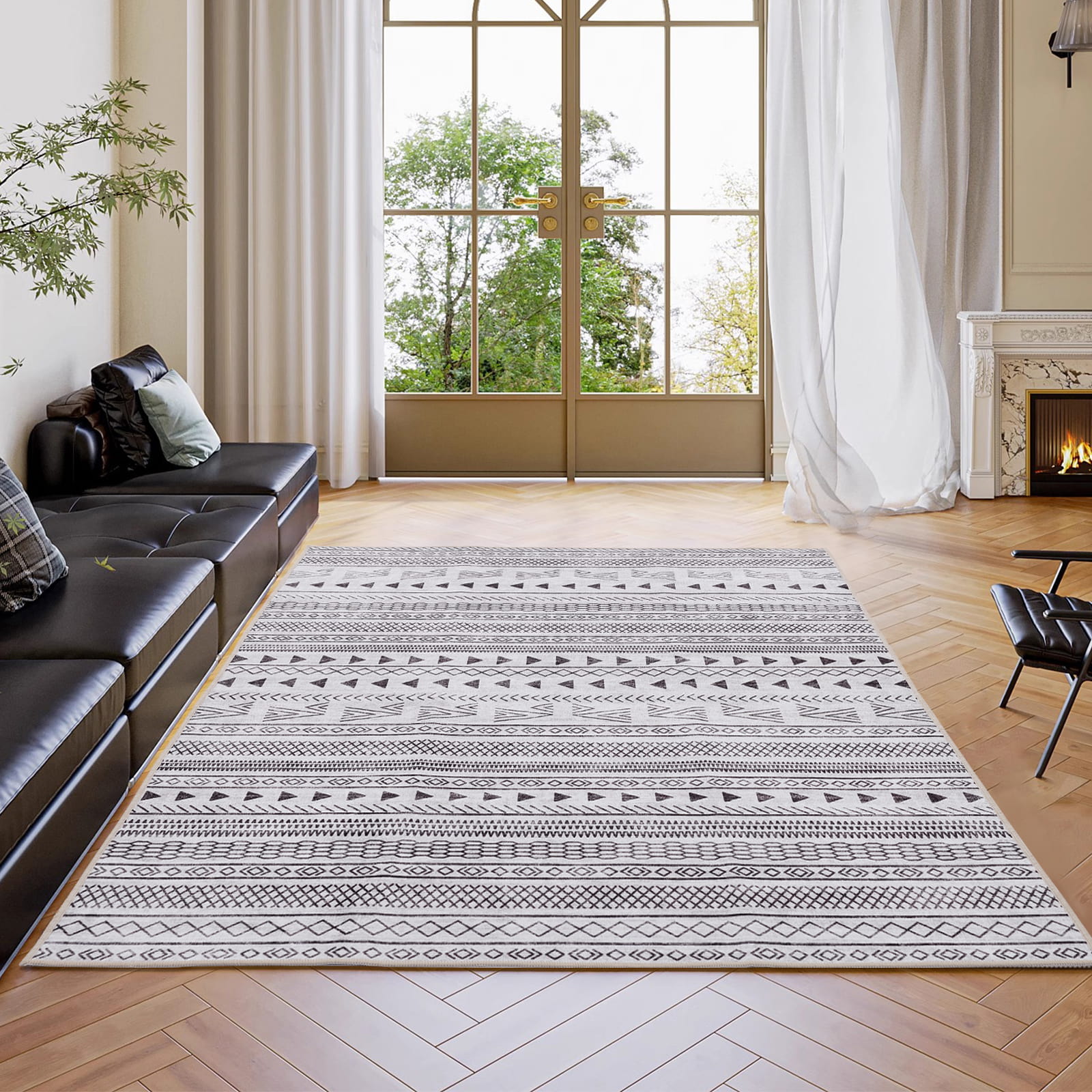 Washable Beige Weave Area Rug