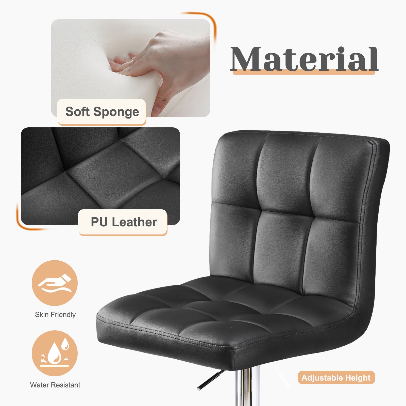 Warebay 2-Pack Adjustable Swivel Bar Stools with PU Leather Upholstered Seat