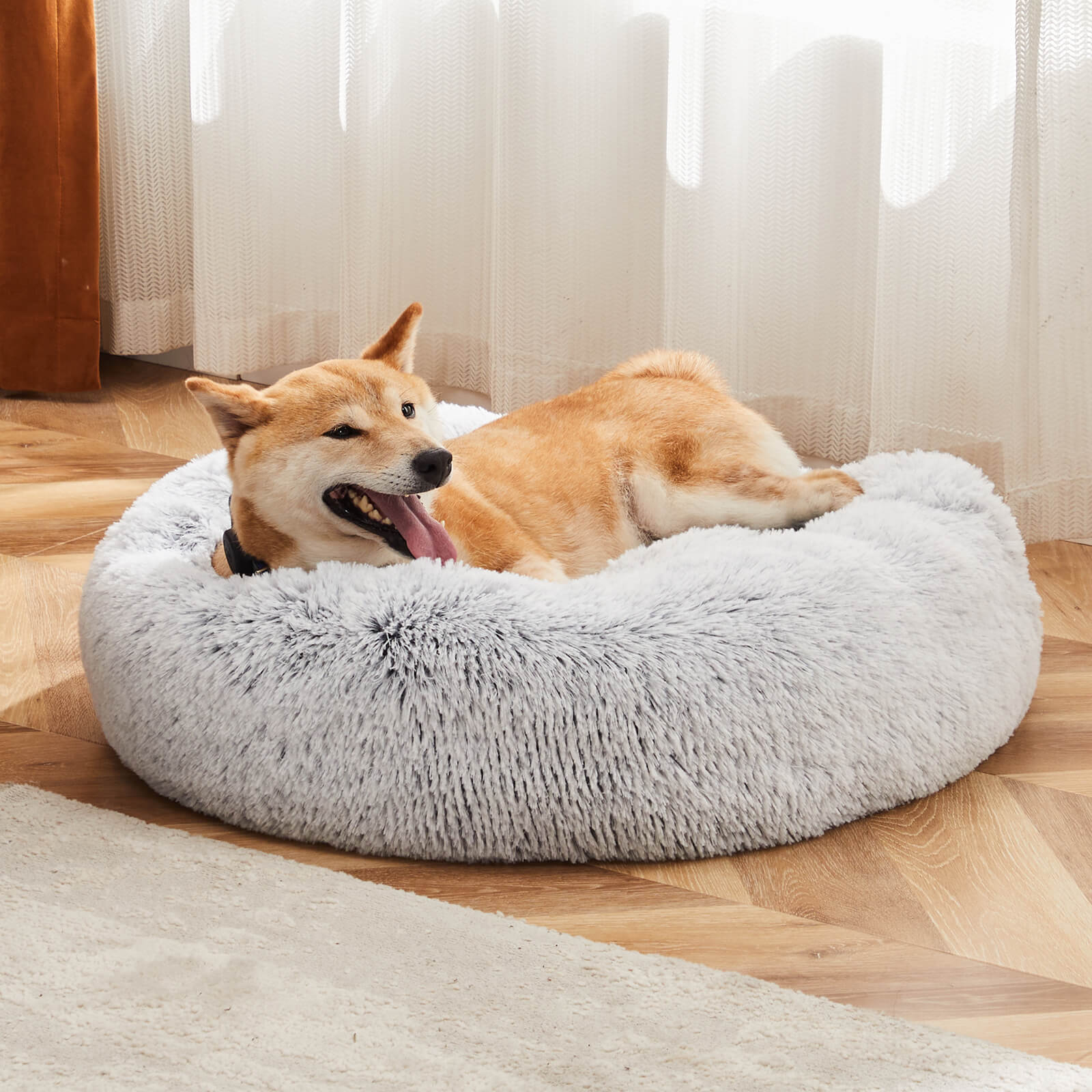 Round Faux Fur Pet Calming Bed