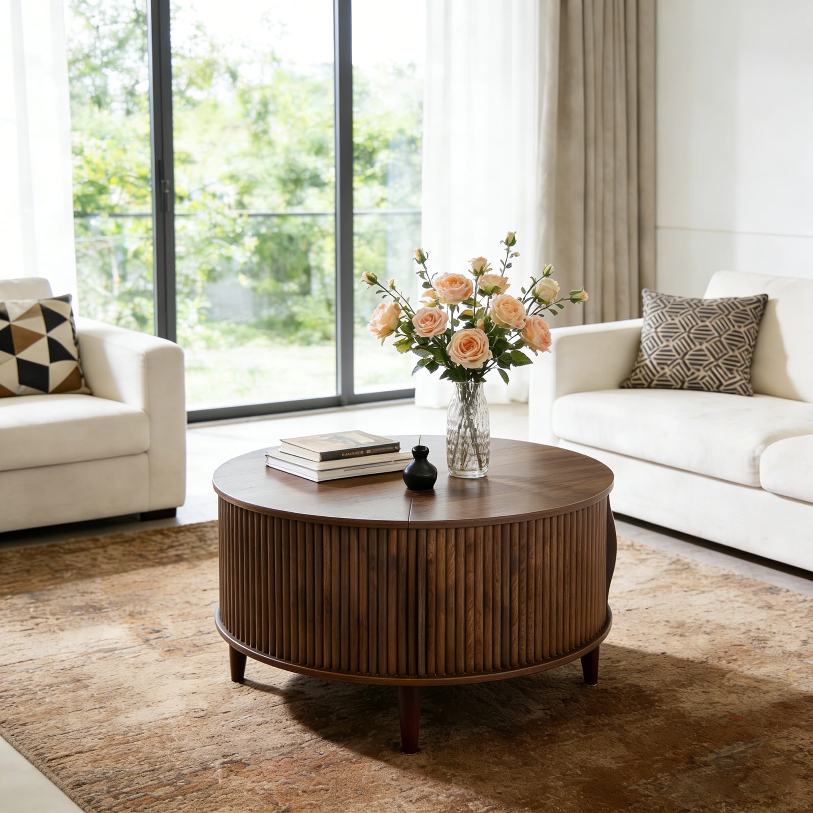 Round Flip-Top Storage Coffee Table