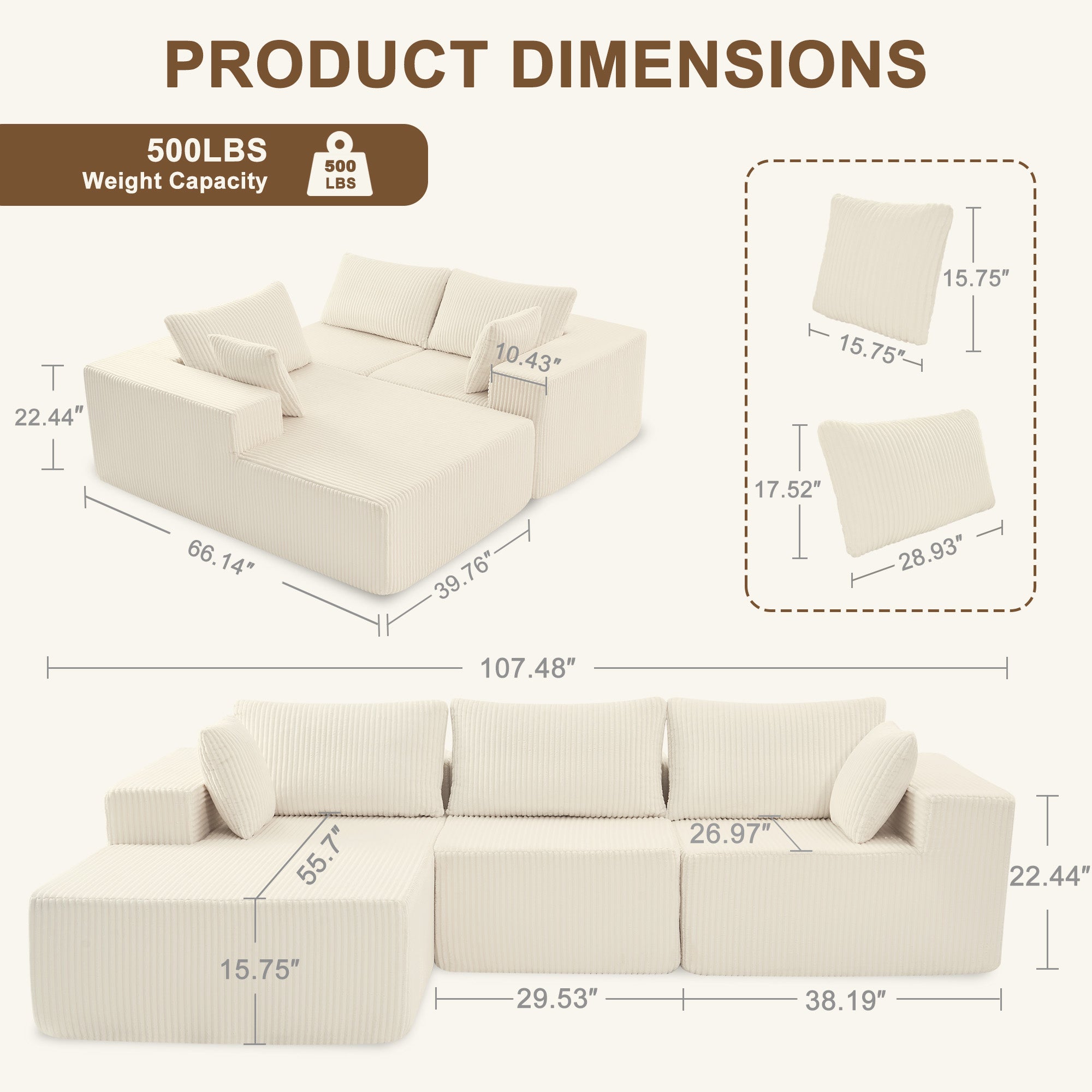 108" Modular Corduroy Sectional Sofa