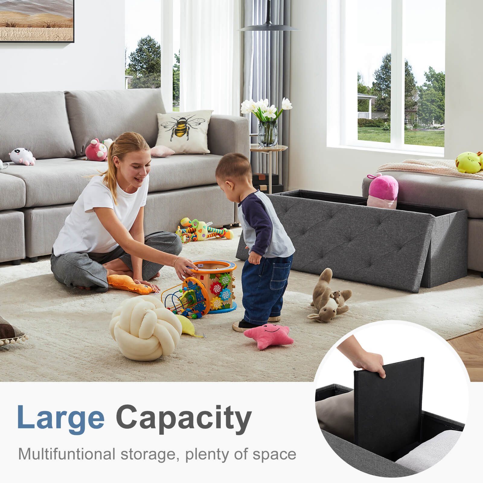 Foldable Linen Storage Ottoman Bench