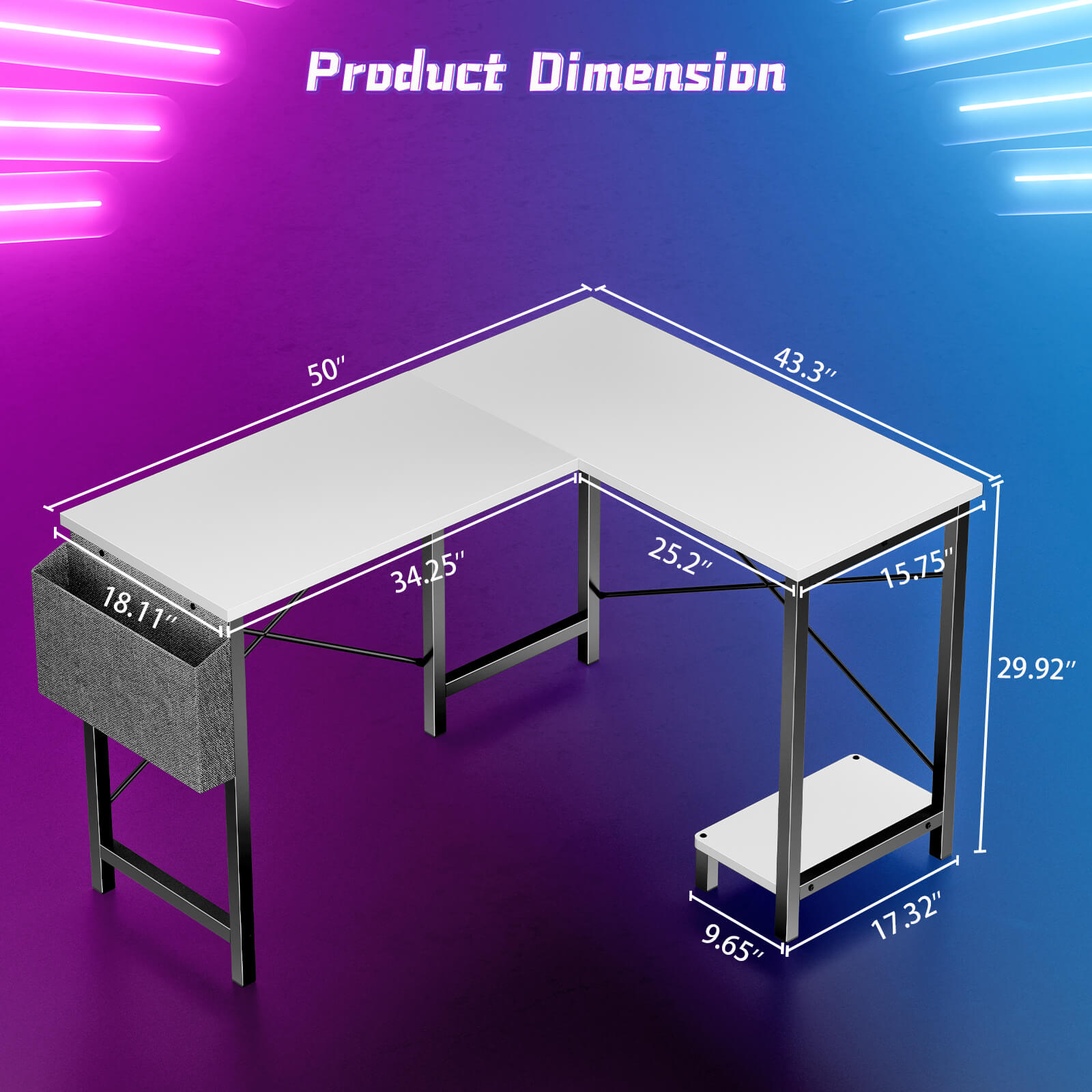 L-Shaped Wood Top Gaming Desk