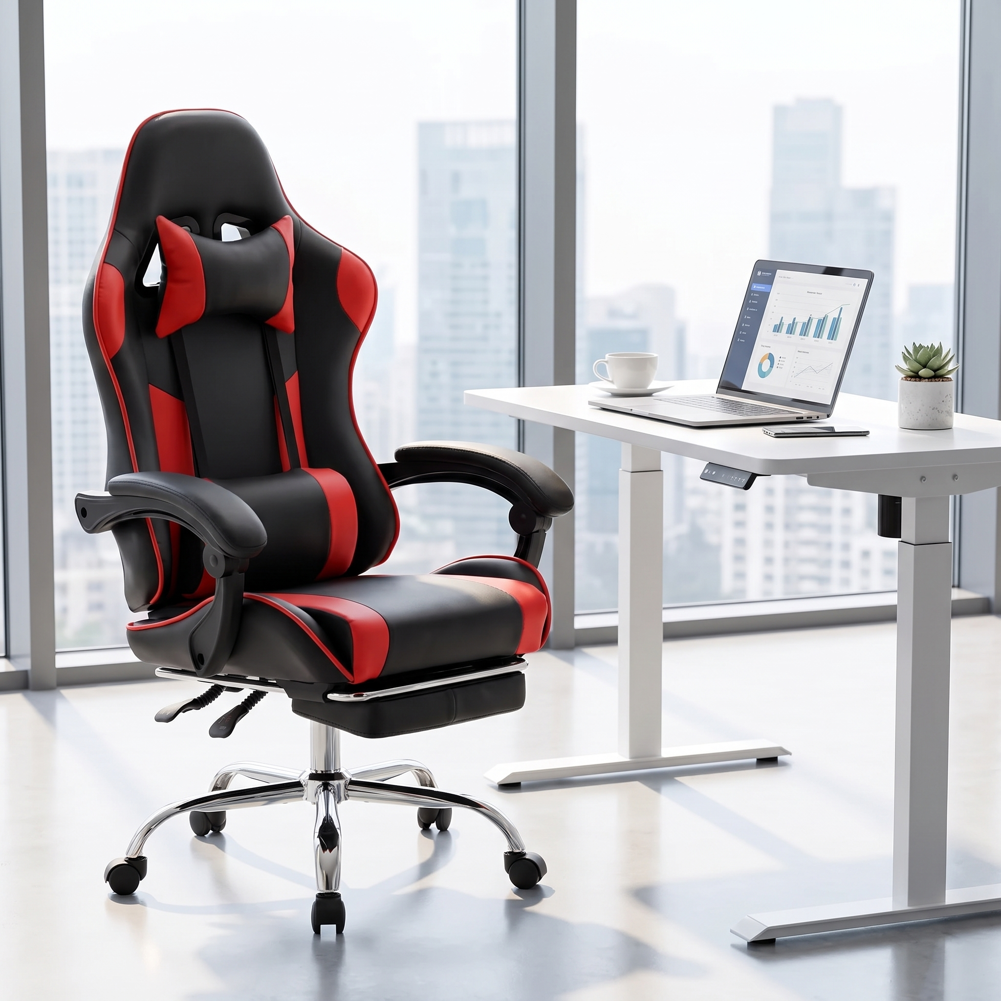 Gaming Chair with Footrest and Lumbar Support