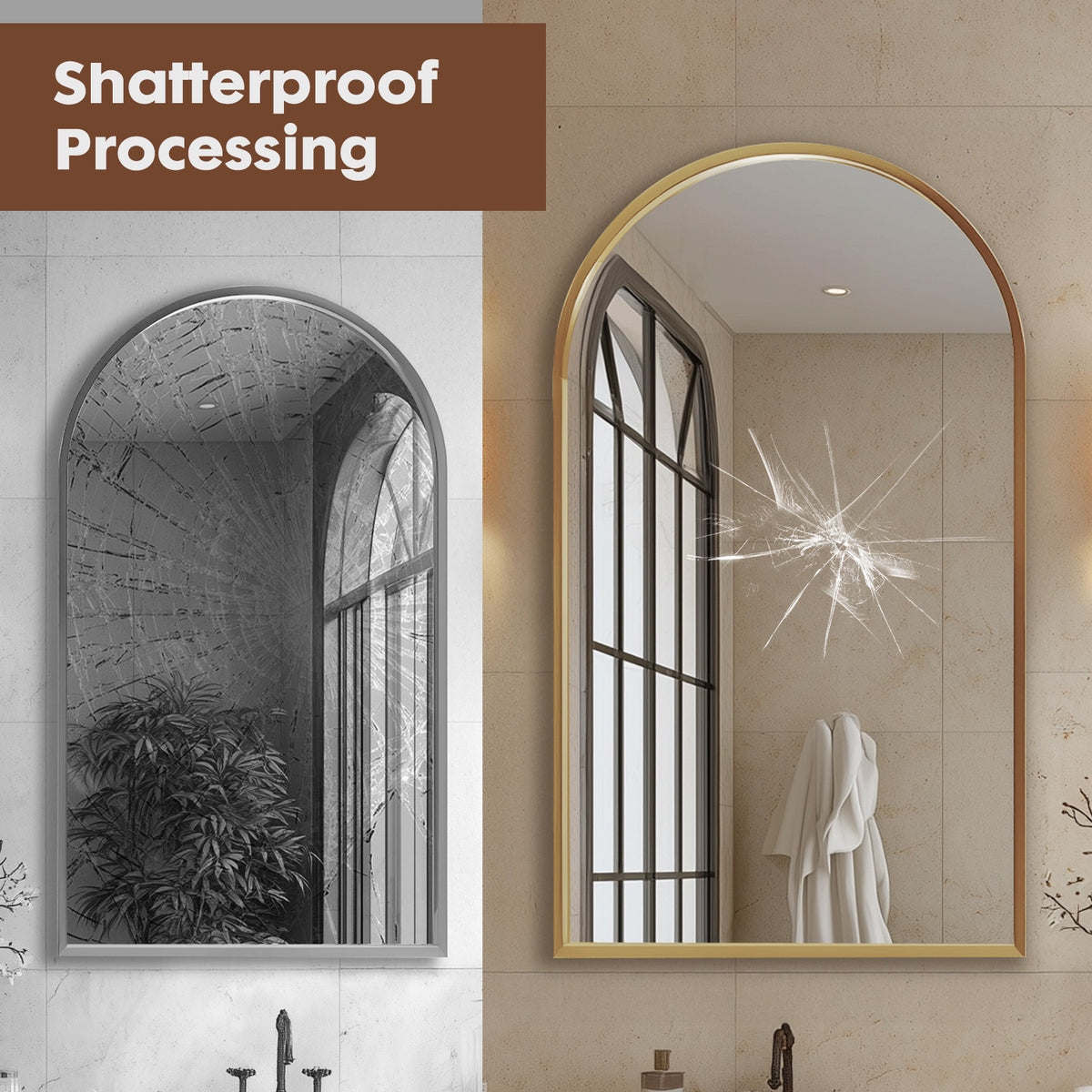 Arched Metal Frame Wall Mirror – Vanity Mirror for Bathroom, Bedroom & Entryway